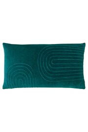 furn. Teal Blue Mangata Linear Cotton Velvet Cushion - Image 1 of 4