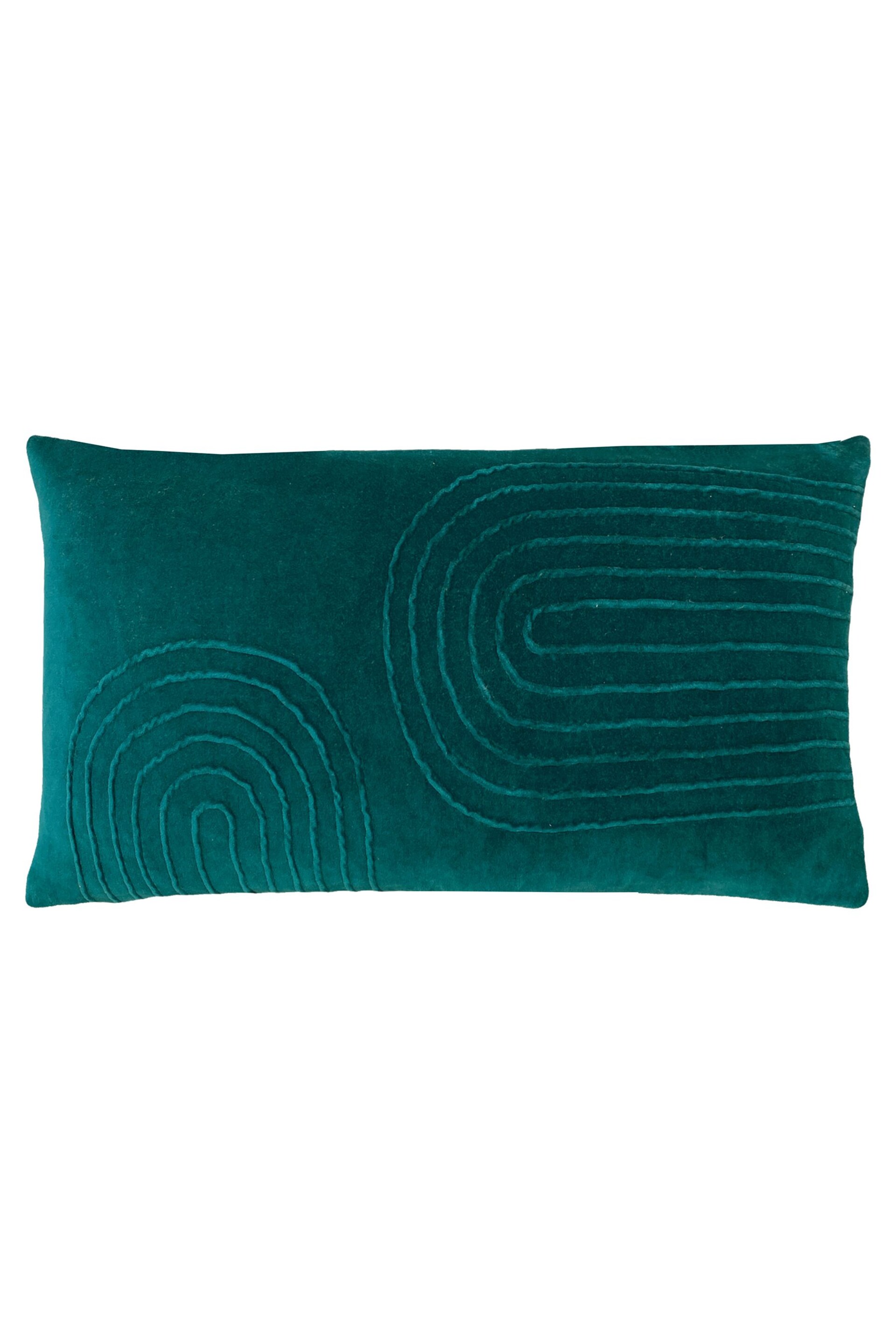 furn. Teal Blue Mangata Linear Cotton Velvet Cushion - Image 1 of 4