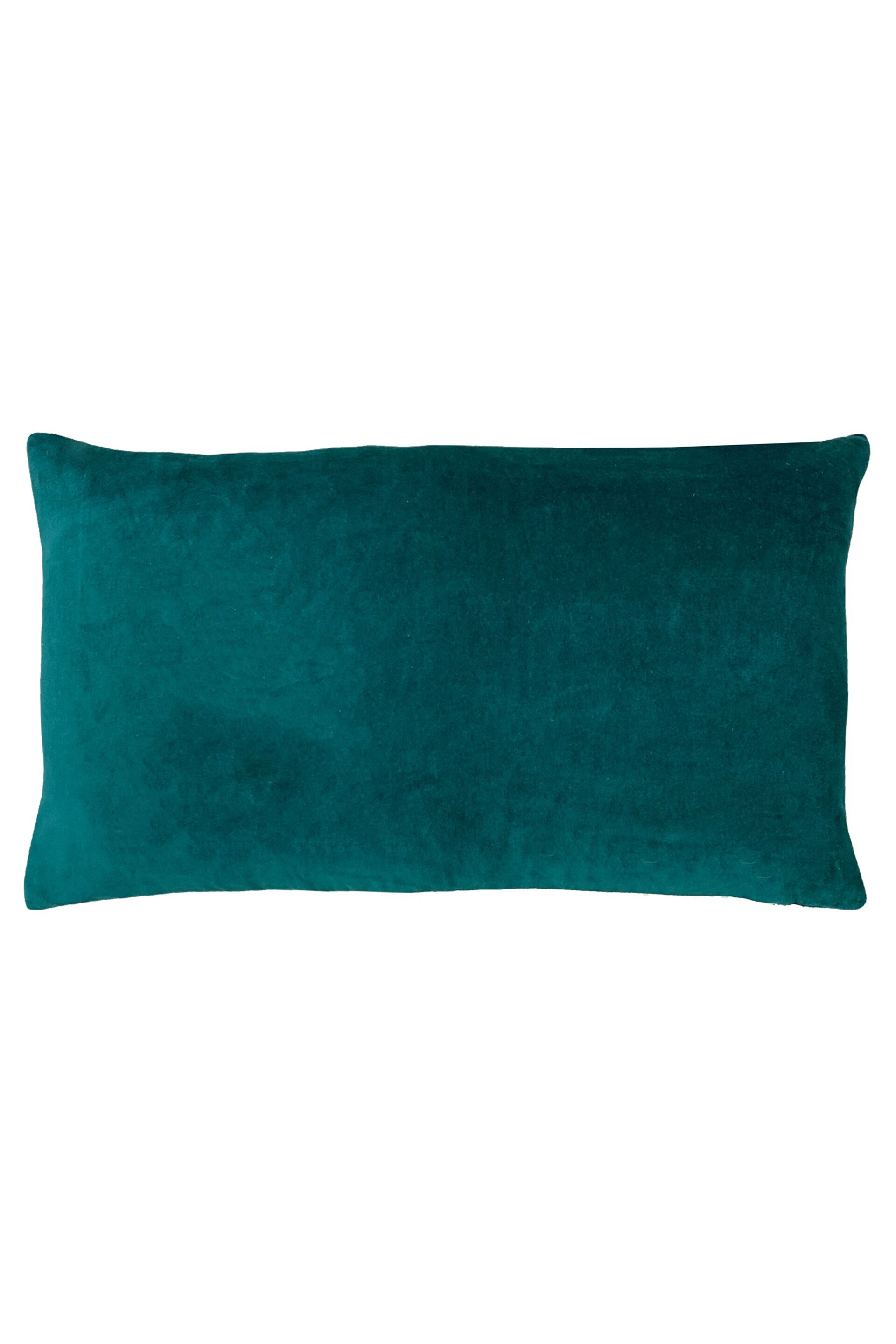 furn. Teal Blue Mangata Linear Cotton Velvet Cushion - Image 2 of 4