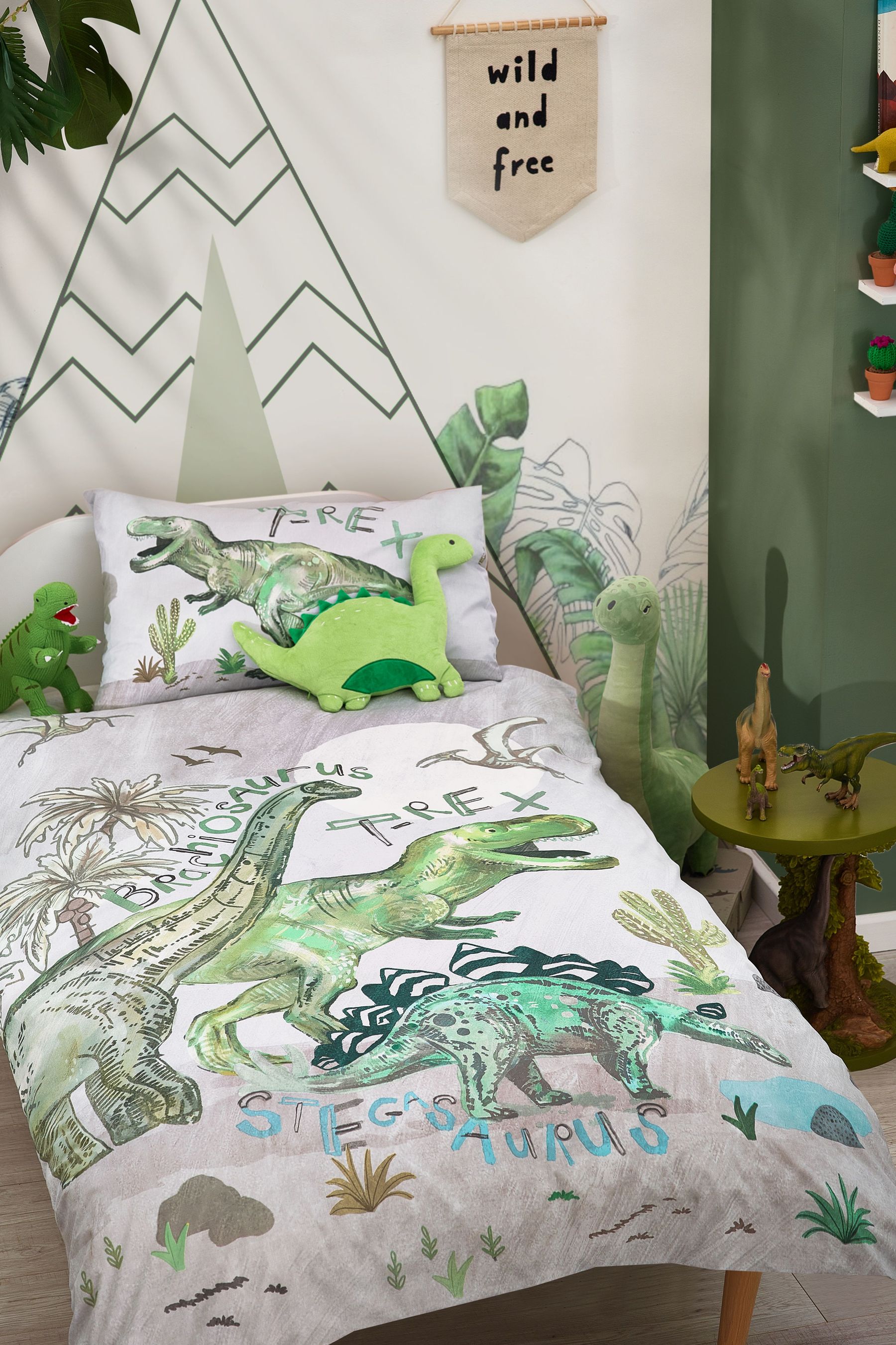 Buy Grey Dinosaur Printed Duvet Cover and Pillowcase Set from Next Luxembourg