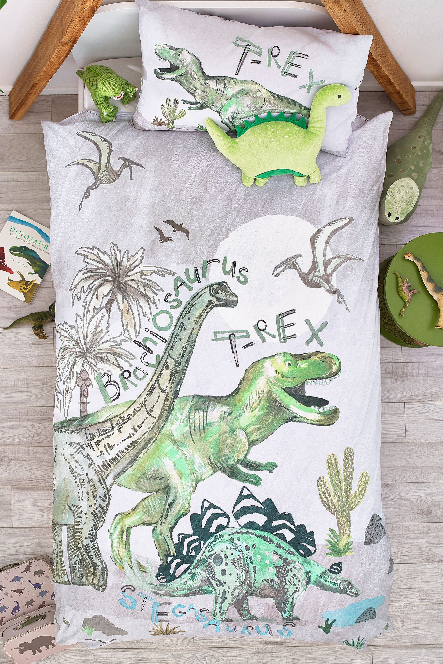 Buy Grey Dinosaur Printed Duvet Cover and Pillowcase Set from Next Luxembourg