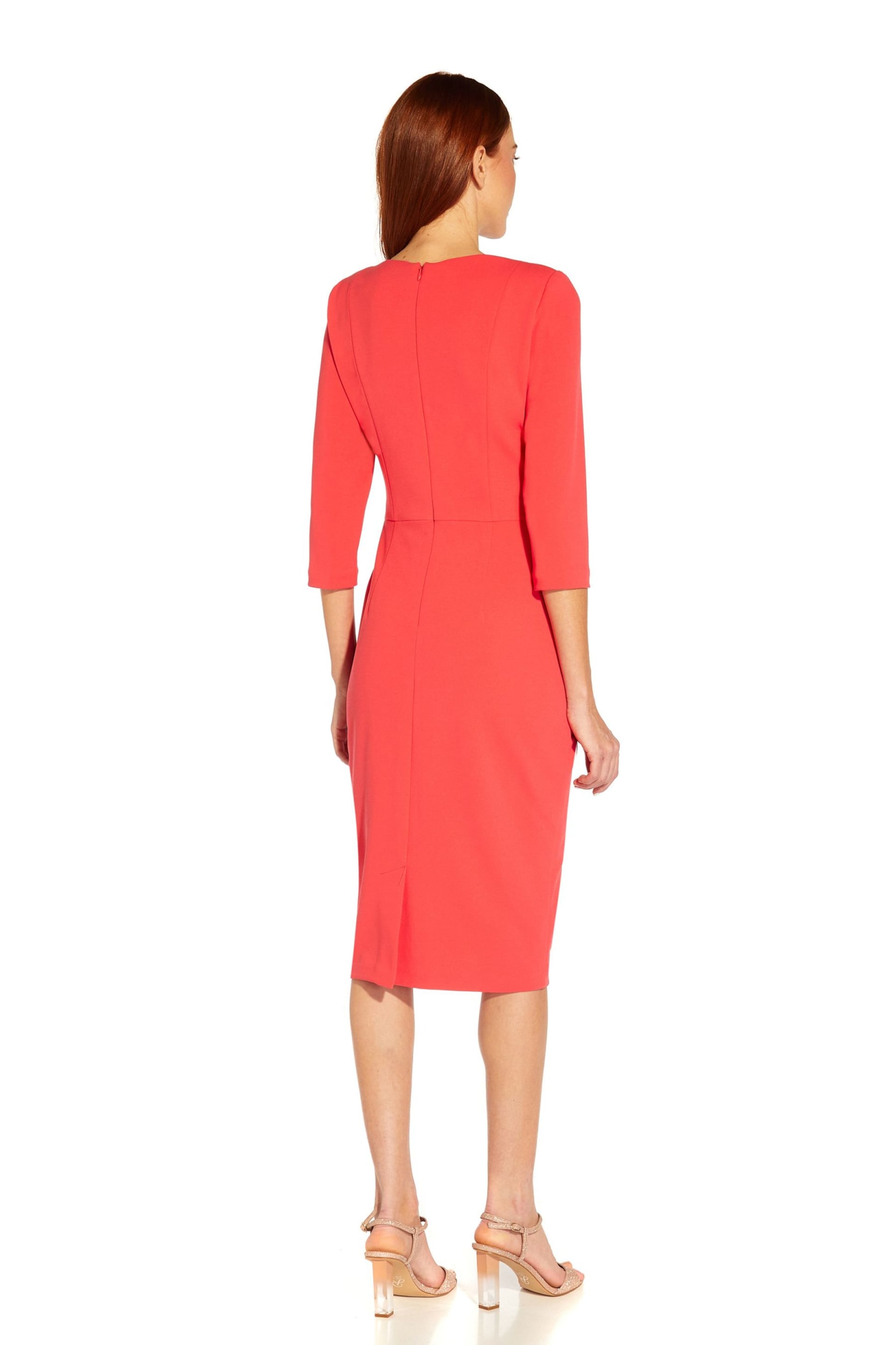 Adrianna Papell Red Knit Crepe Tie Waist Sheath Dress - Image 2 of 6