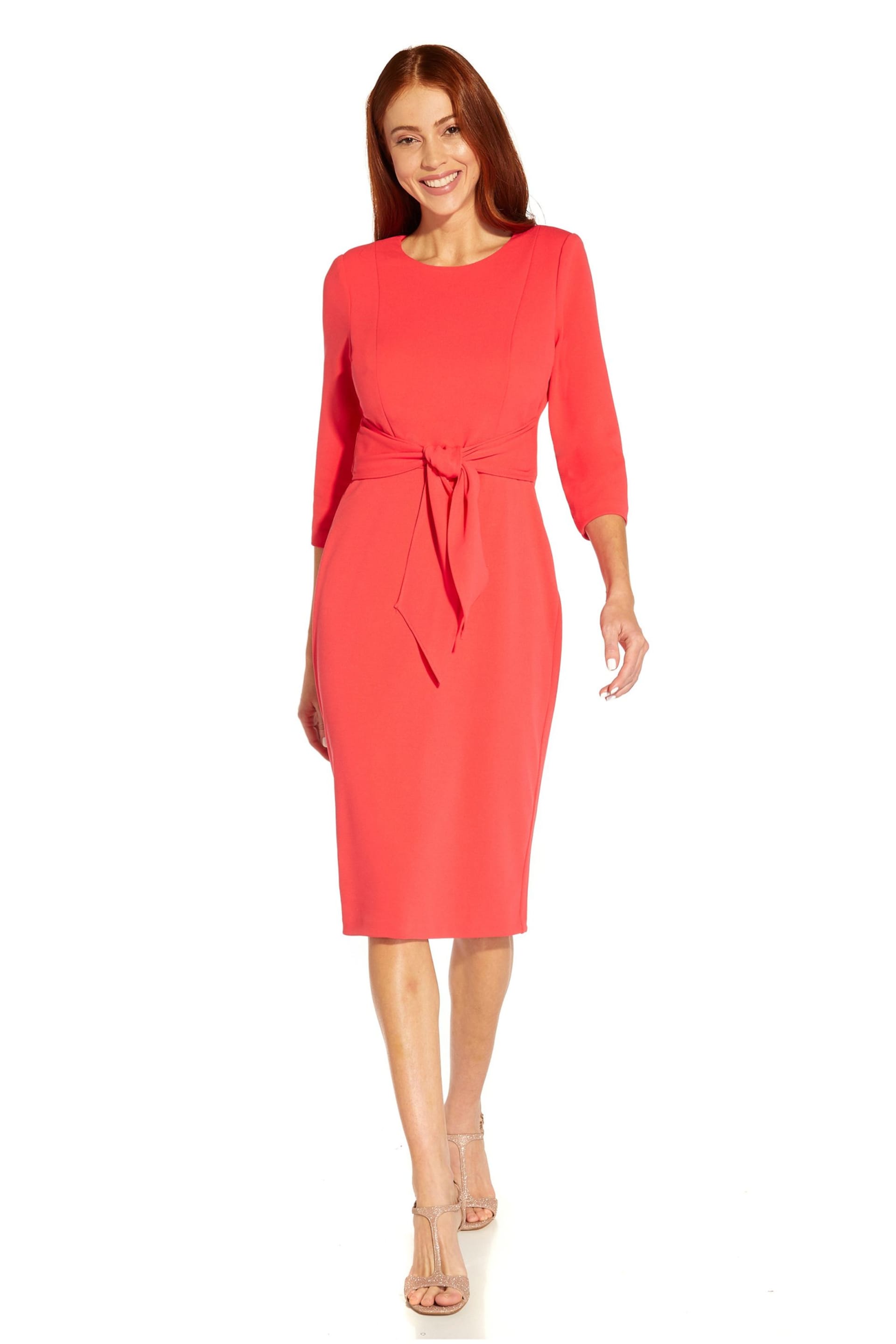 Adrianna Papell Red Knit Crepe Tie Waist Sheath Dress - Image 3 of 6