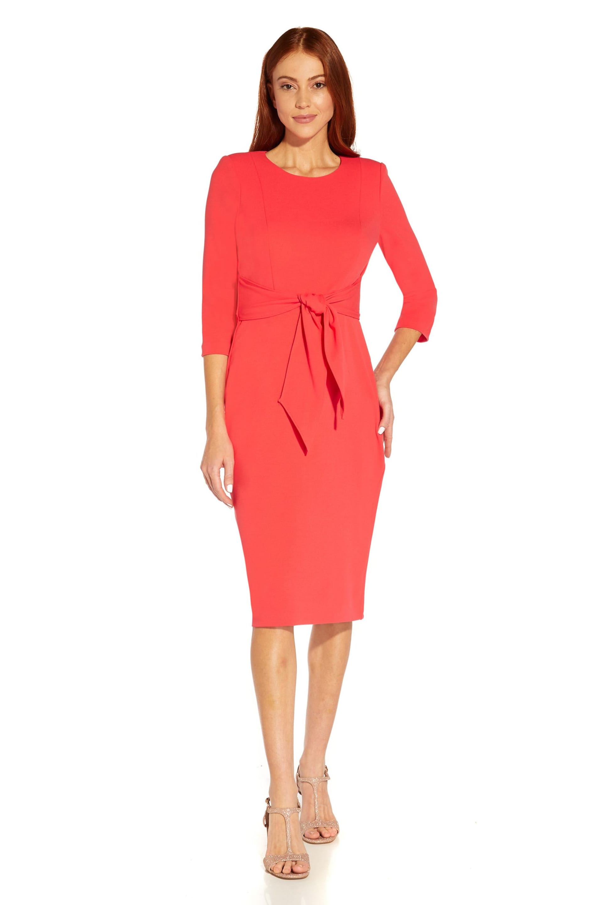 Adrianna Papell Red Knit Crepe Tie Waist Sheath Dress - Image 4 of 6