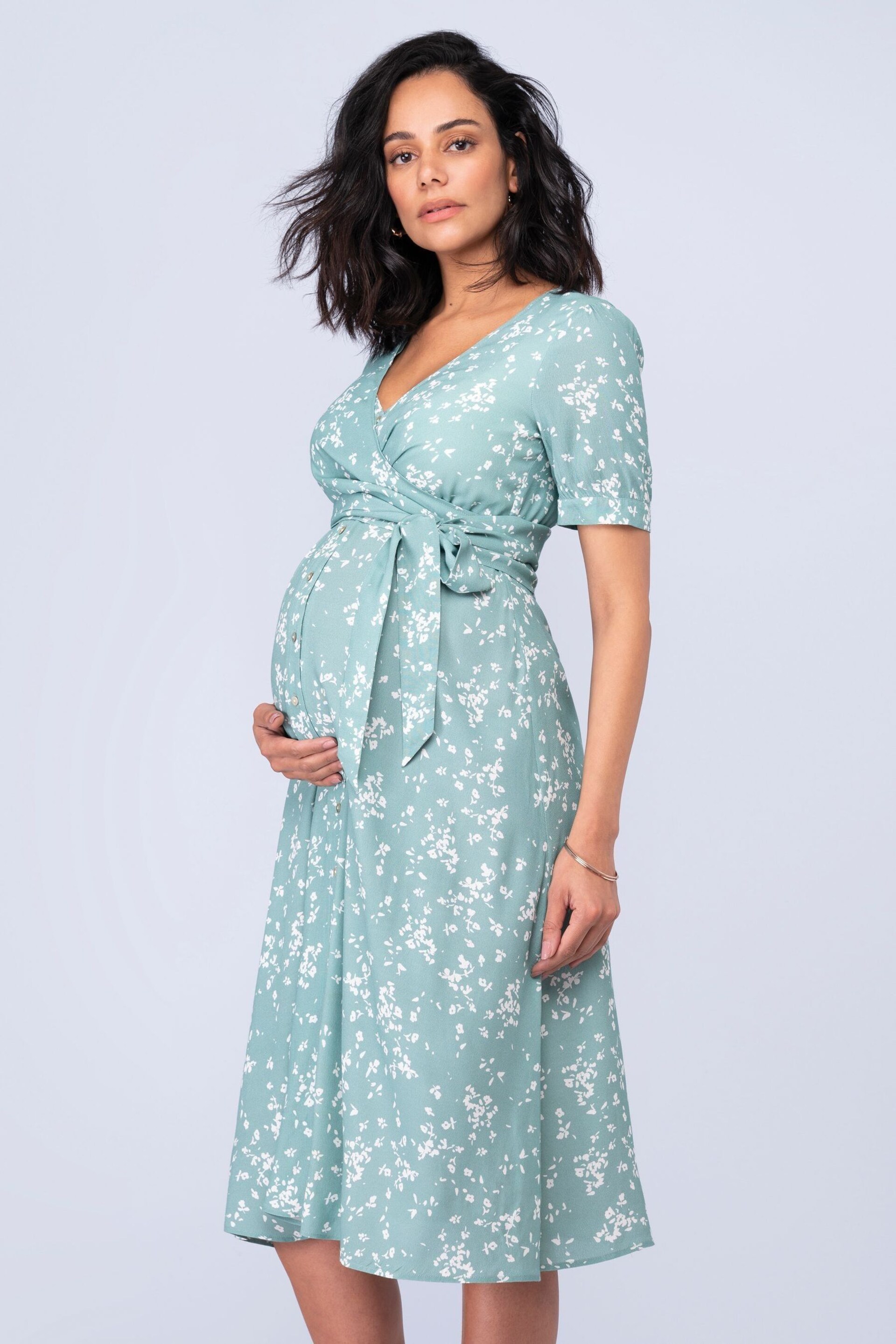 Seraphine Sage Green Floral Maternity And Nursing Midi Dress - Image 1 of 5