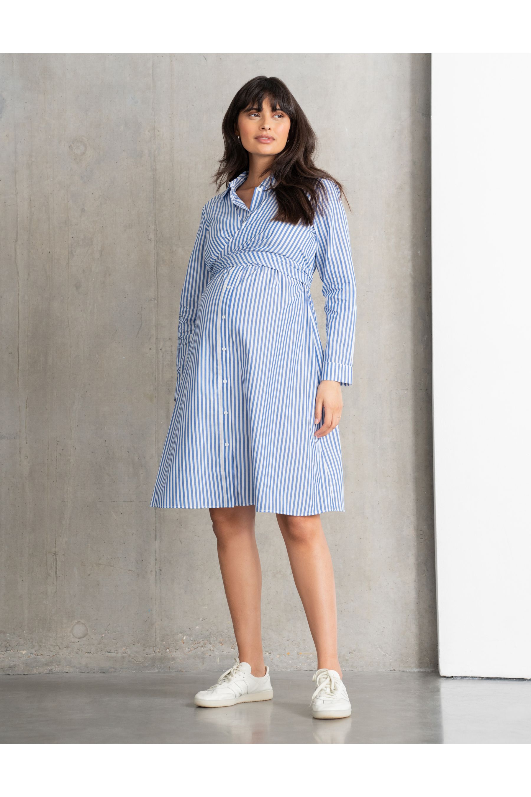 Buy Seraphine Blue Stripe Cotton And Lyocell Maternity And Nursing Shirt Dress from Next Luxembourg