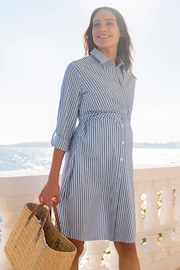 Seraphine Blue Stripe Cotton And Lyocell Maternity And Nursing Shirt Dress - Image 1 of 6