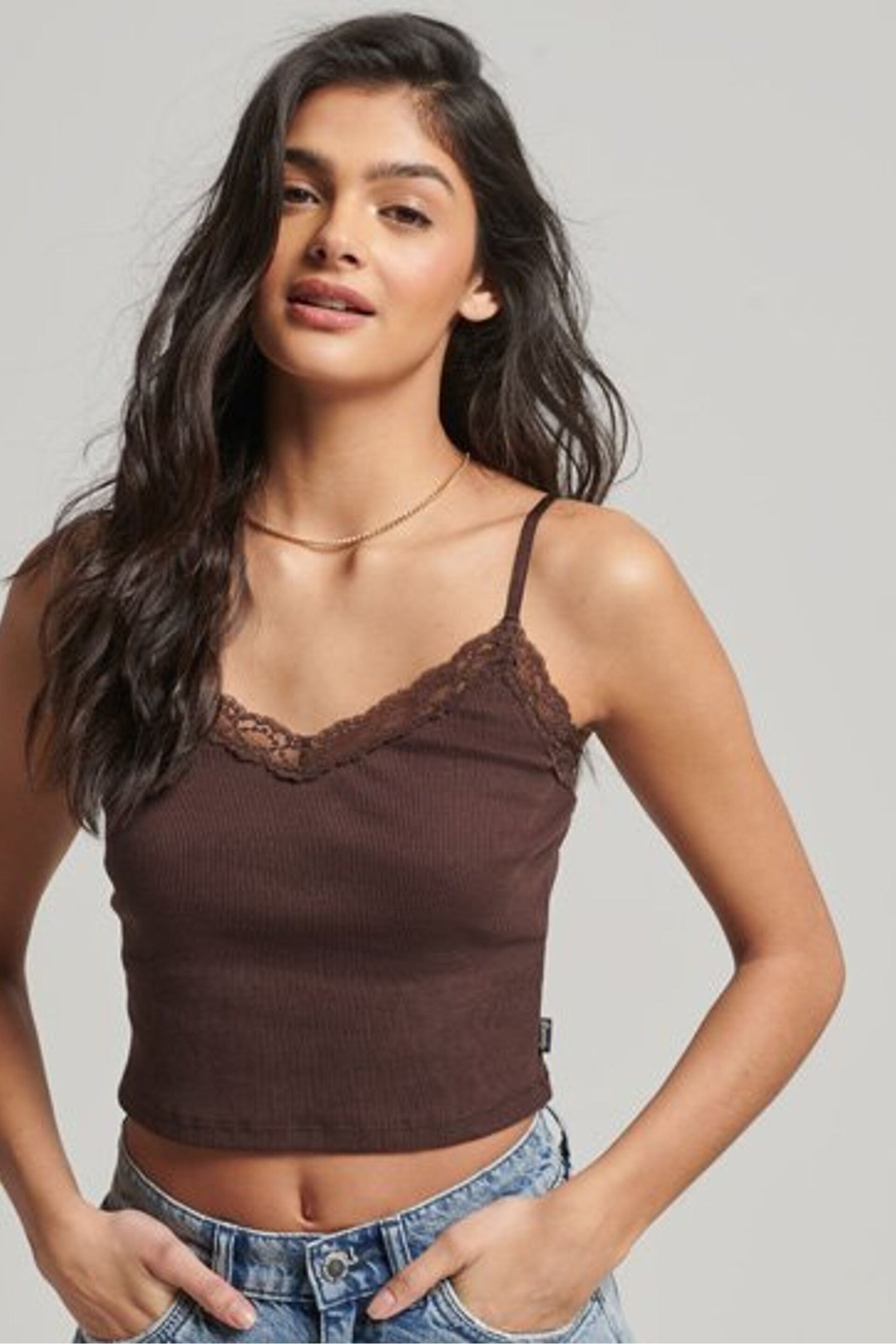 Superdry Brown Relaxed Stripe Cami Top - Image 1 of 5