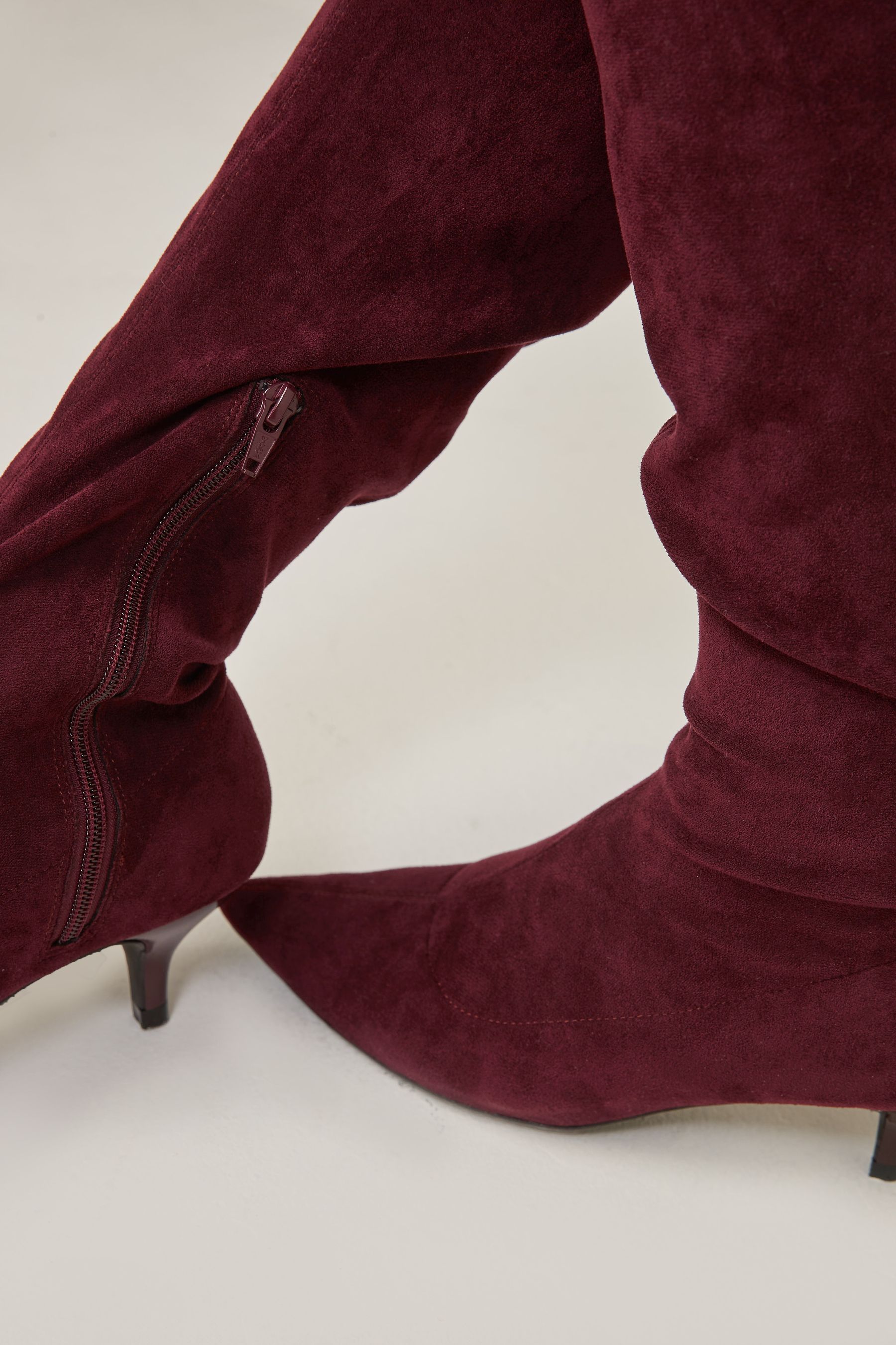 Buy Berry Red Forever Comfort Knee High Kitten Heel Sock Boots from Next Luxembourg