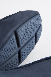 Navy Blue Check Lined Moccasin Slippers - Image 5 of 7