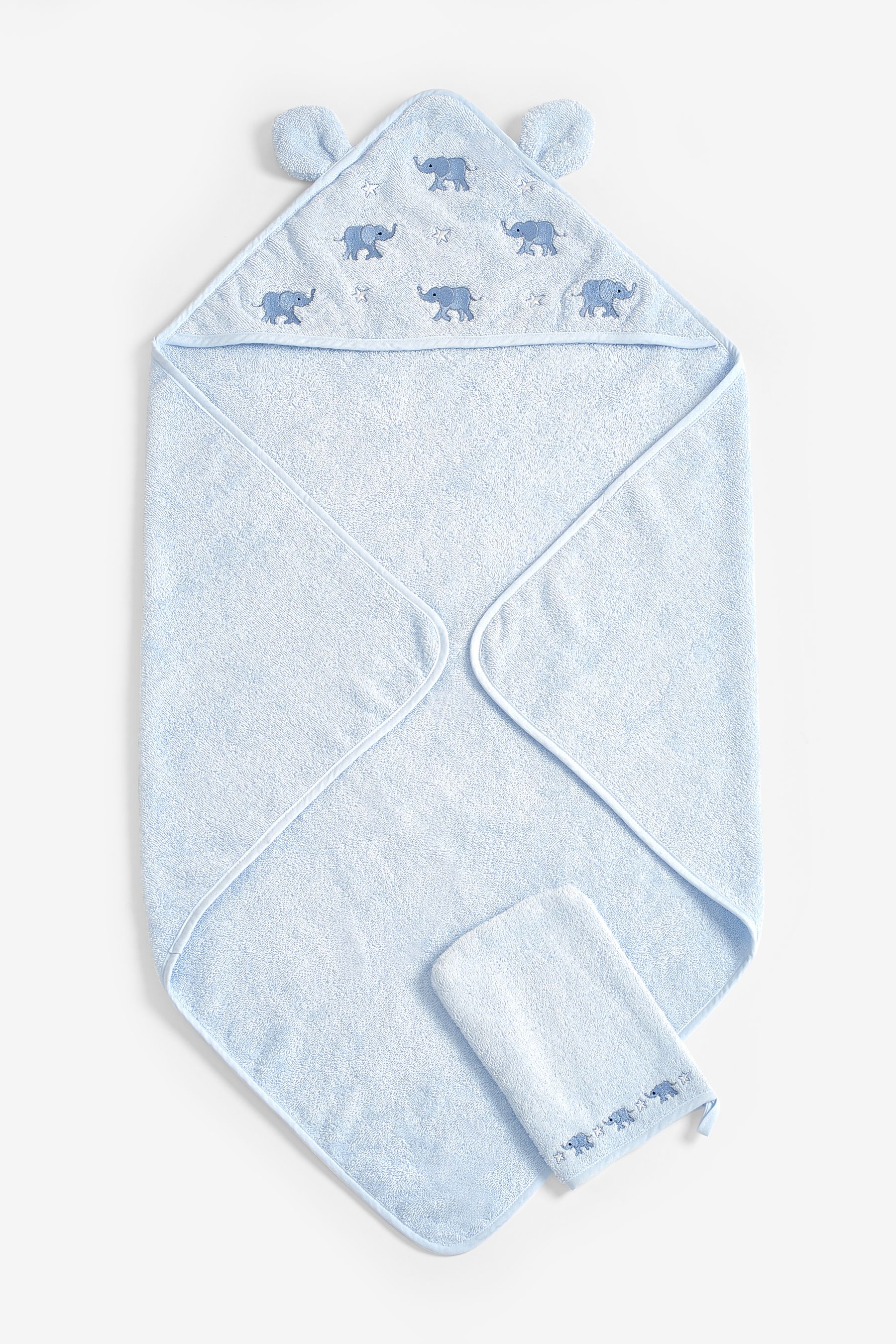Buy Blue Elephant Newborn Cotton Hooded Baby Towel from Next Luxembourg