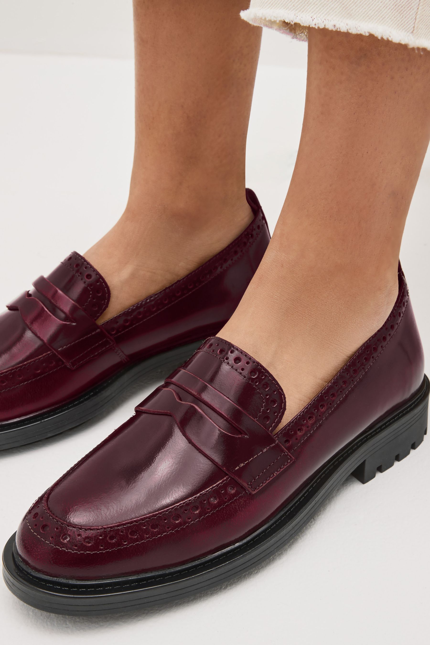Buy Berry Red Forever Comfort Leather Brogue Detail Chunky Loafer Shoes from Next Luxembourg