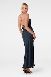 Forever New Navy Blue Ruby Tie Back Satin Midi Dress - Image 2 of 4