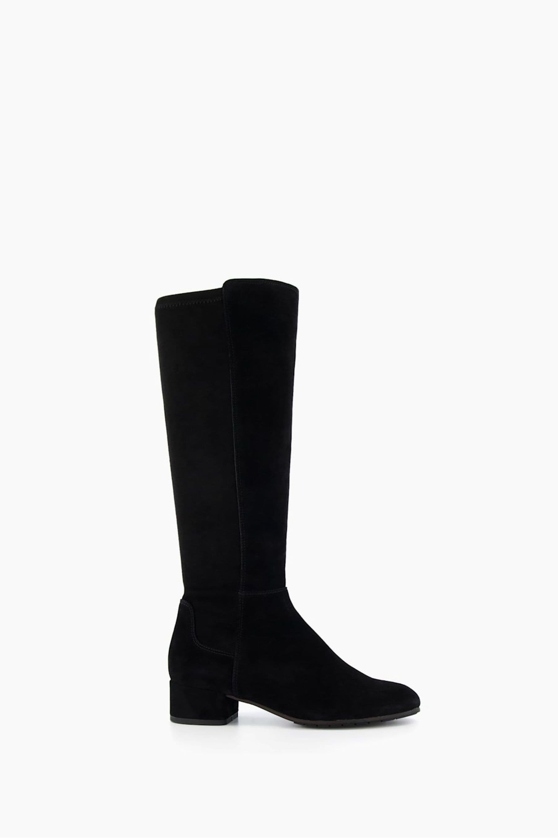 Dune London Black Suede Standard Fit Tayla Smart Stretch High Leg Boots