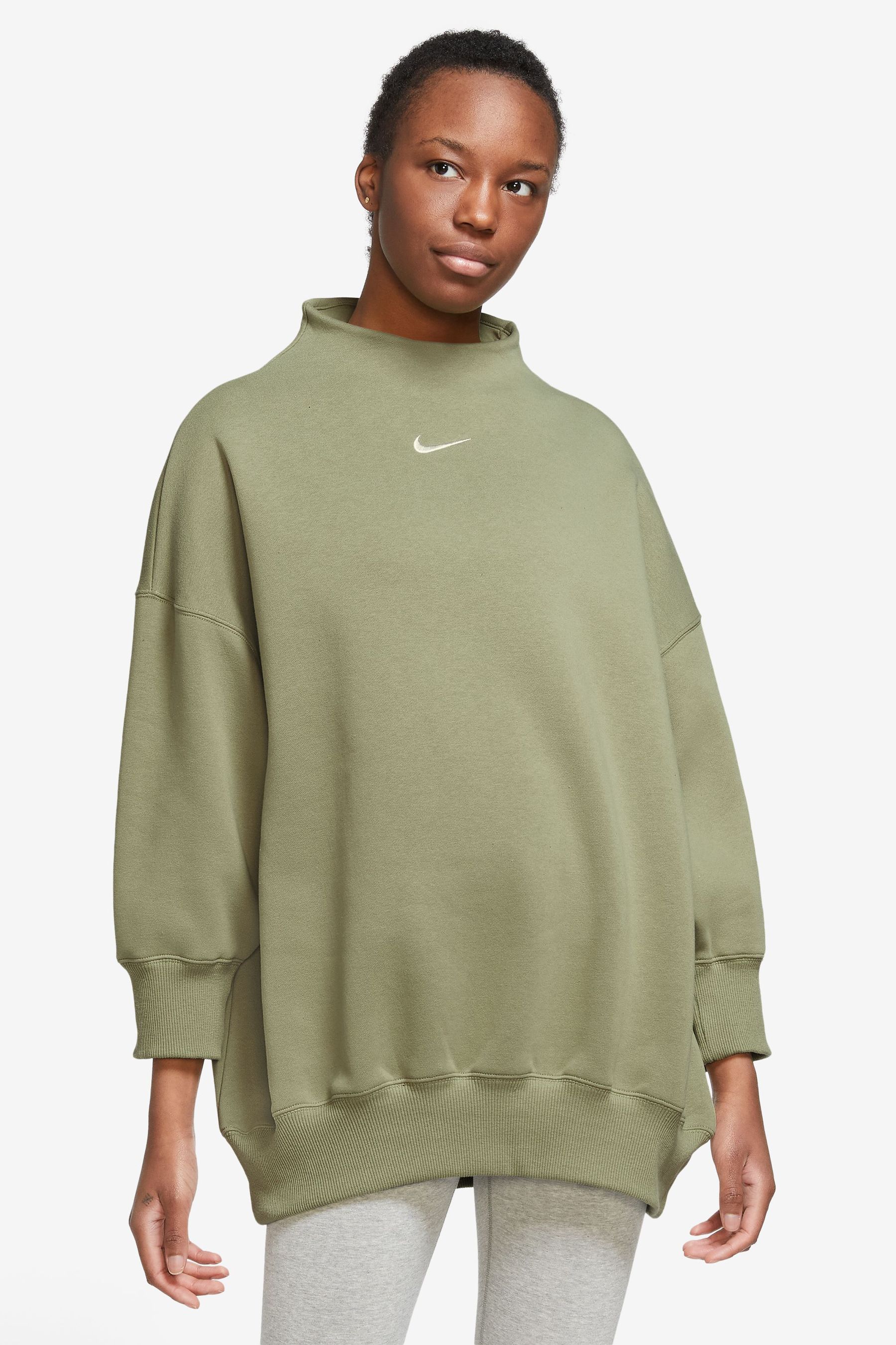 Buy Nike Green Mini Swoosh Oversized Mock Sweatshirt from Next Luxembourg