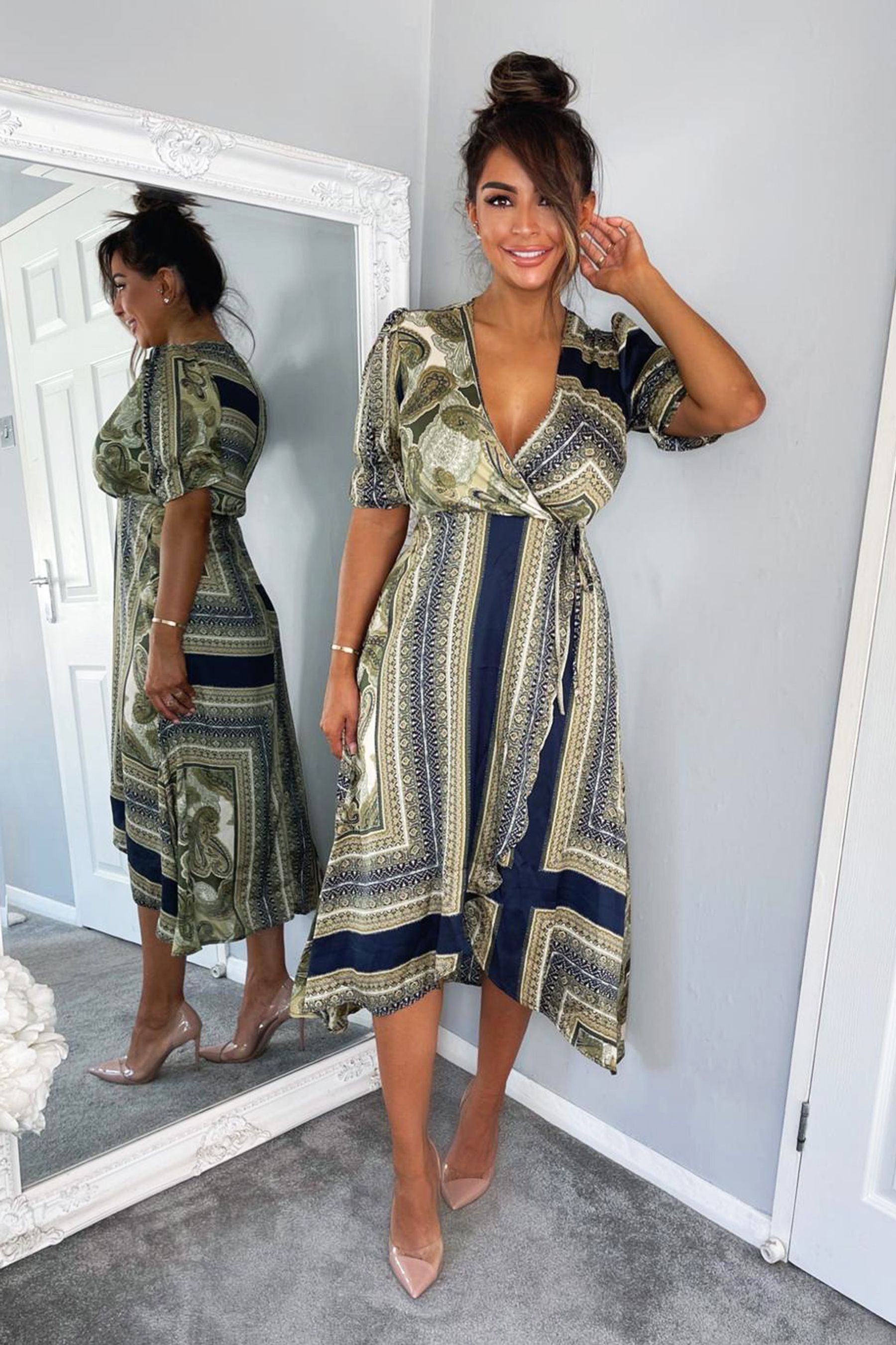 Buy AX Paris Green Scarf Print Wrap Midi Dress from Next Luxembourg