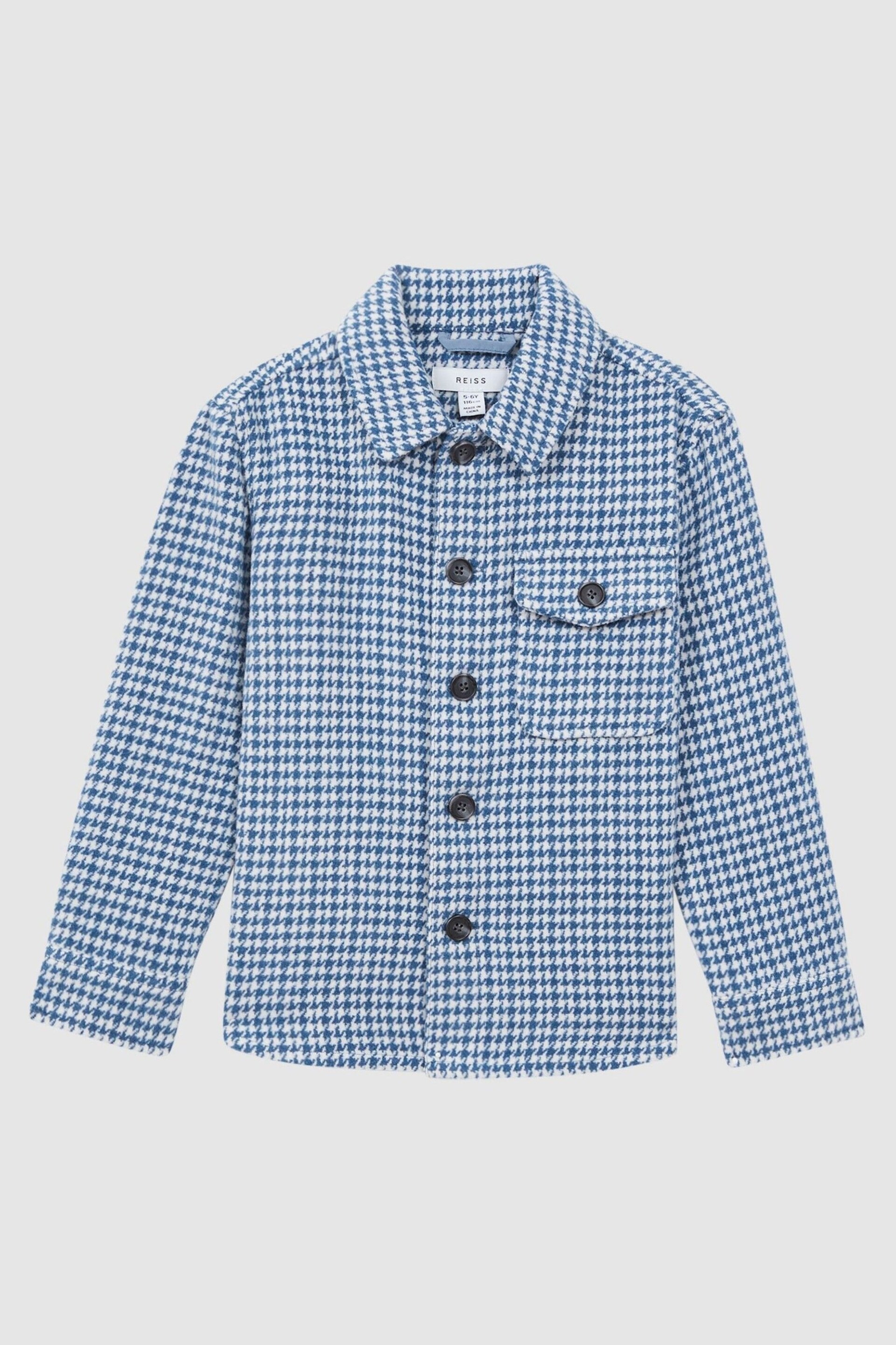 Reiss Blue/White Zack Senior Brushed Houndstooth Overshirt - Image 2 of 5