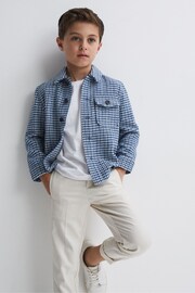 Reiss Blue/White Zack Senior Brushed Houndstooth Overshirt - Image 3 of 5