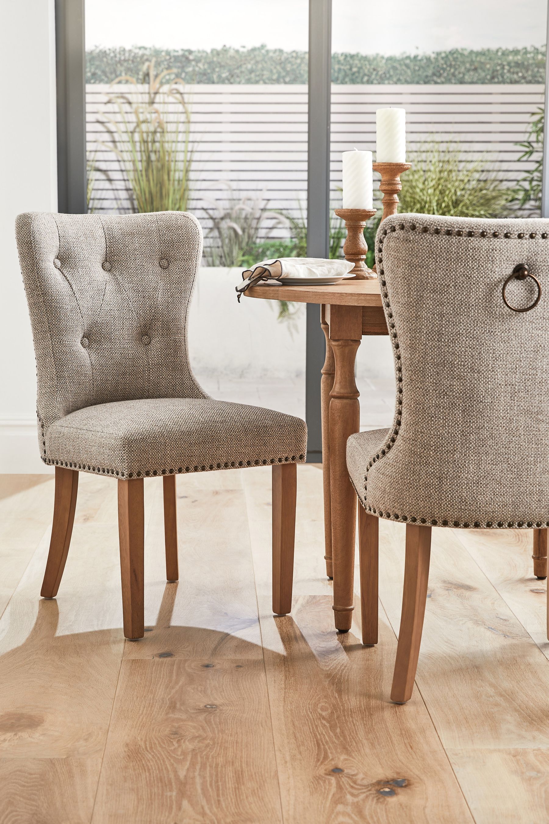 Buy Set of 2 Chunky Weave Mid Natural Blair Light Wood Leg Button Dining Chairs from the Next UK online shop