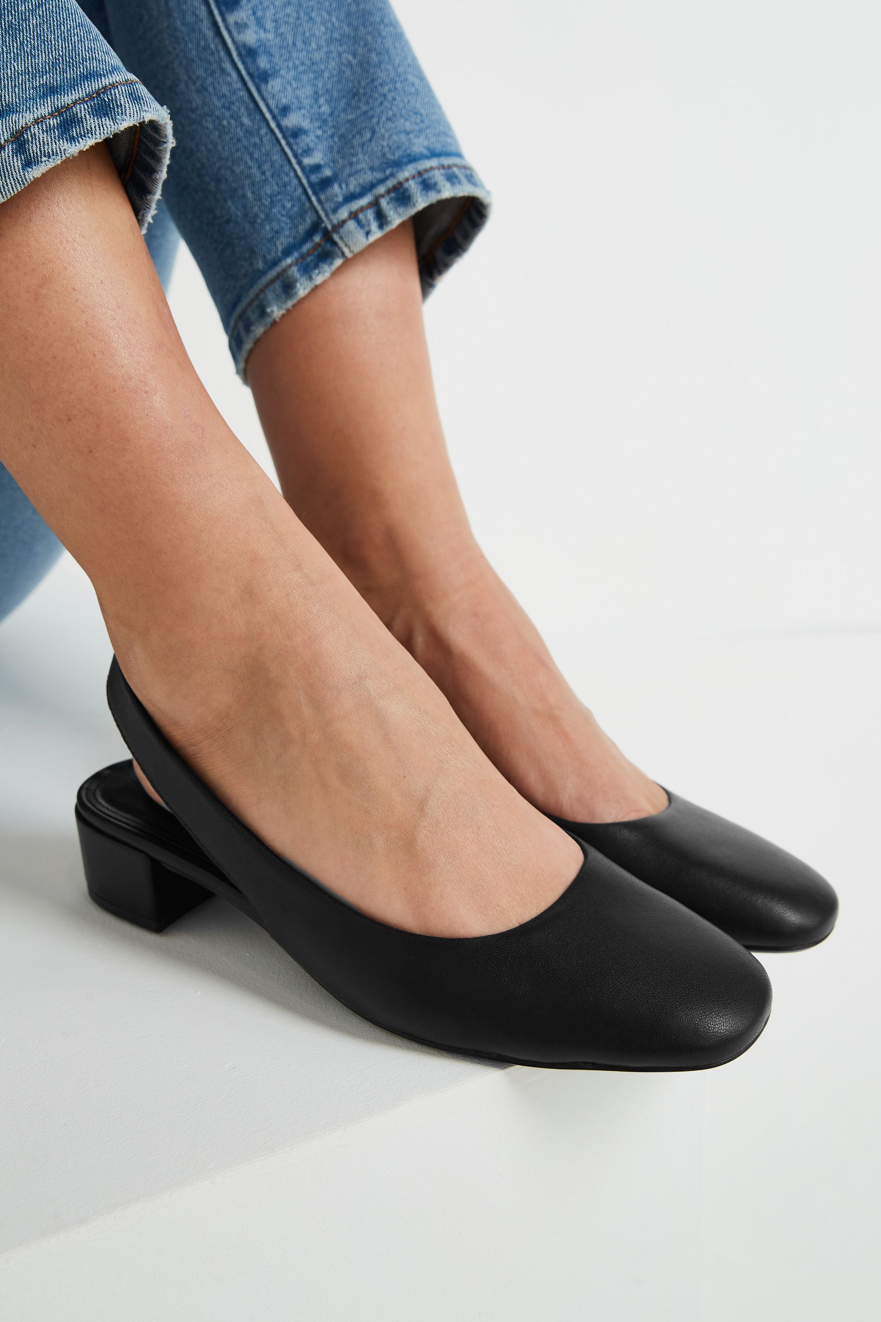Buy Black Forever Comfort Leather Slingback Low Block Heels from Next Lithuania