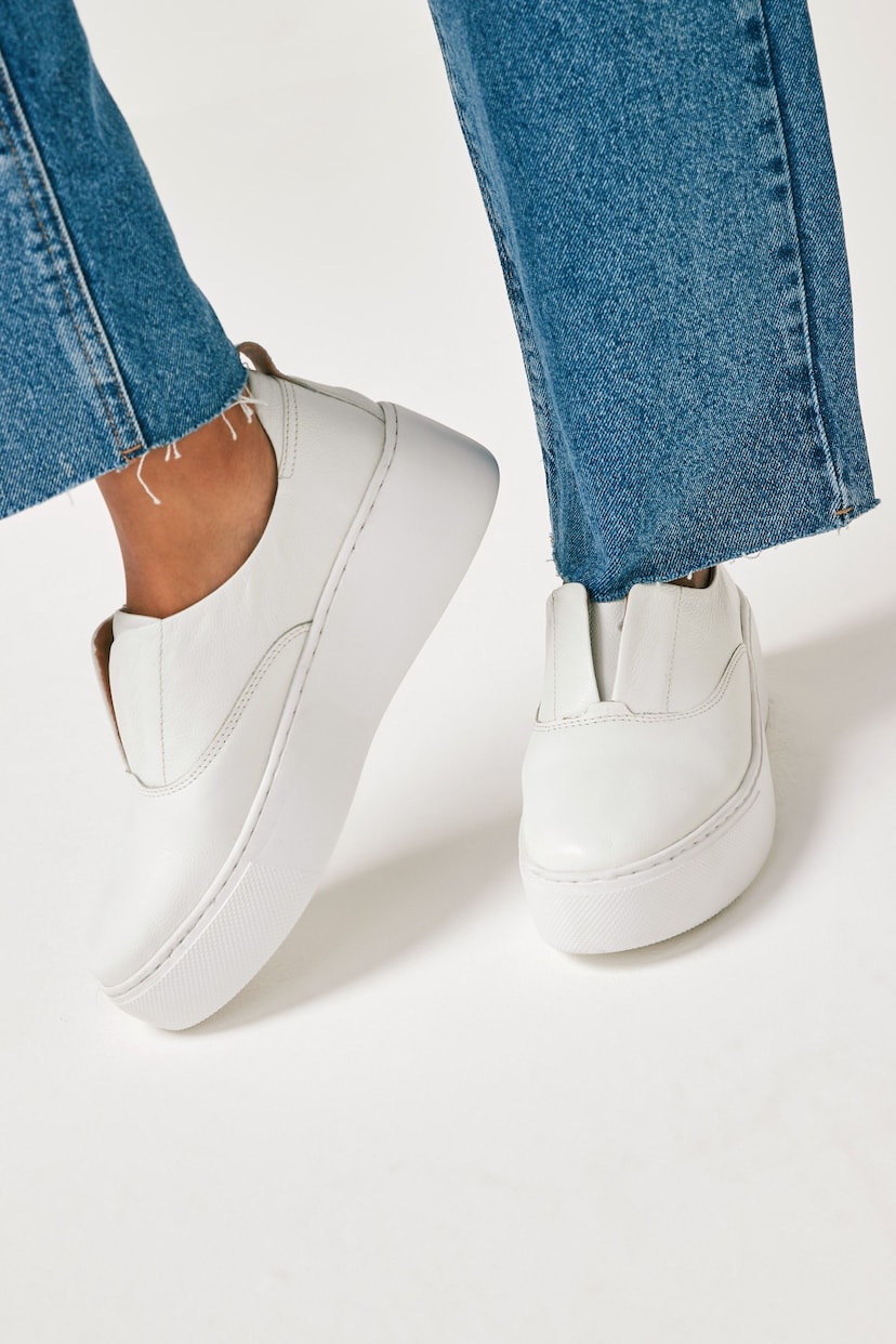 White Slip On Signature Forever Comfort® Leather Chunky Wedge Platform Trainers - Image 2 of 8