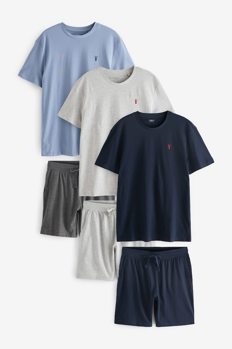 Navy/Grey/Blue Jersey Pyjama Shorts Set 3 Pack - Image 1 of 14