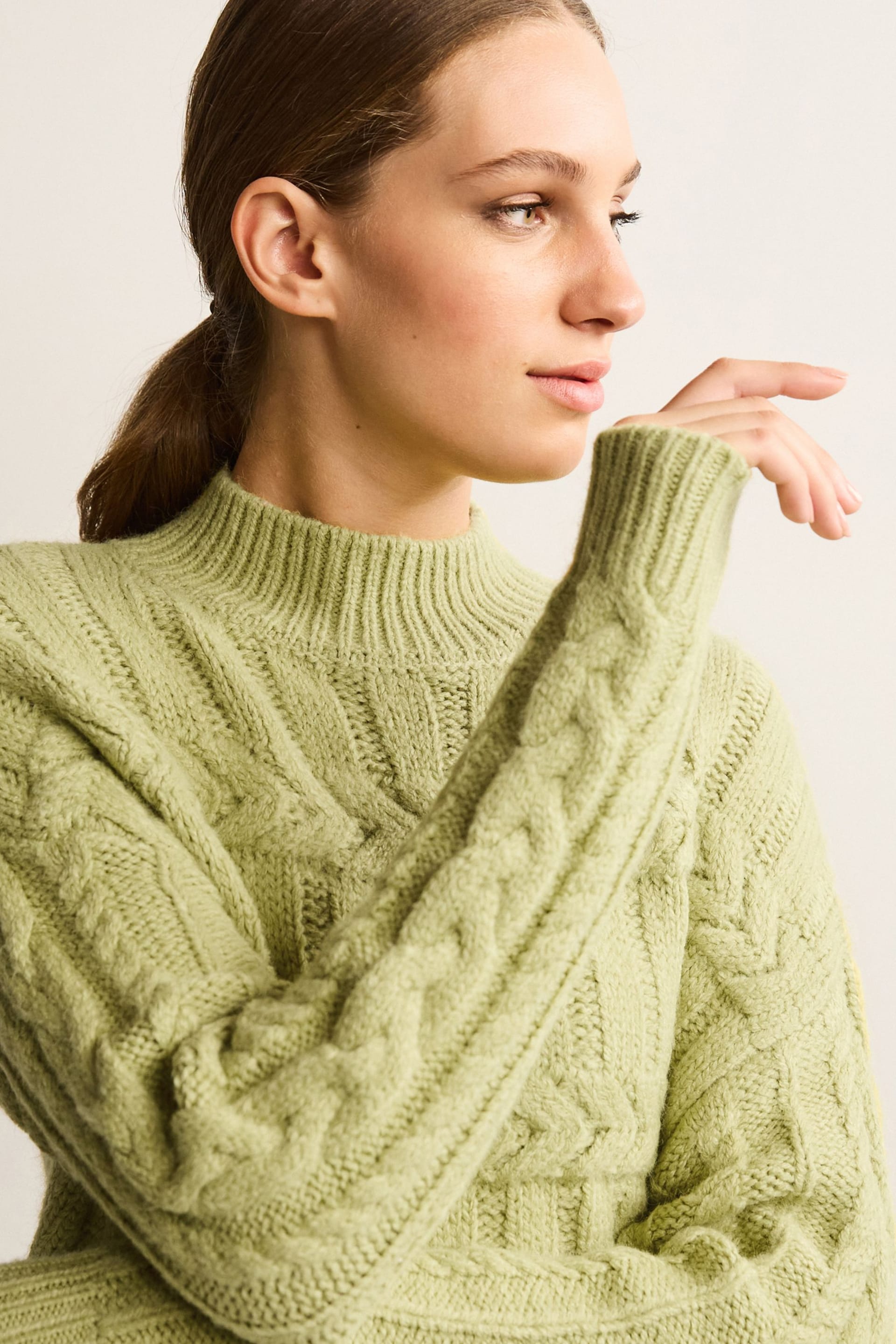 Green Cable Detail High Neck Jumper - Image 4 of 6
