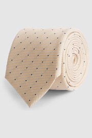 Reiss Champagne Liam Silk Polka Dot Tie - Image 1 of 4