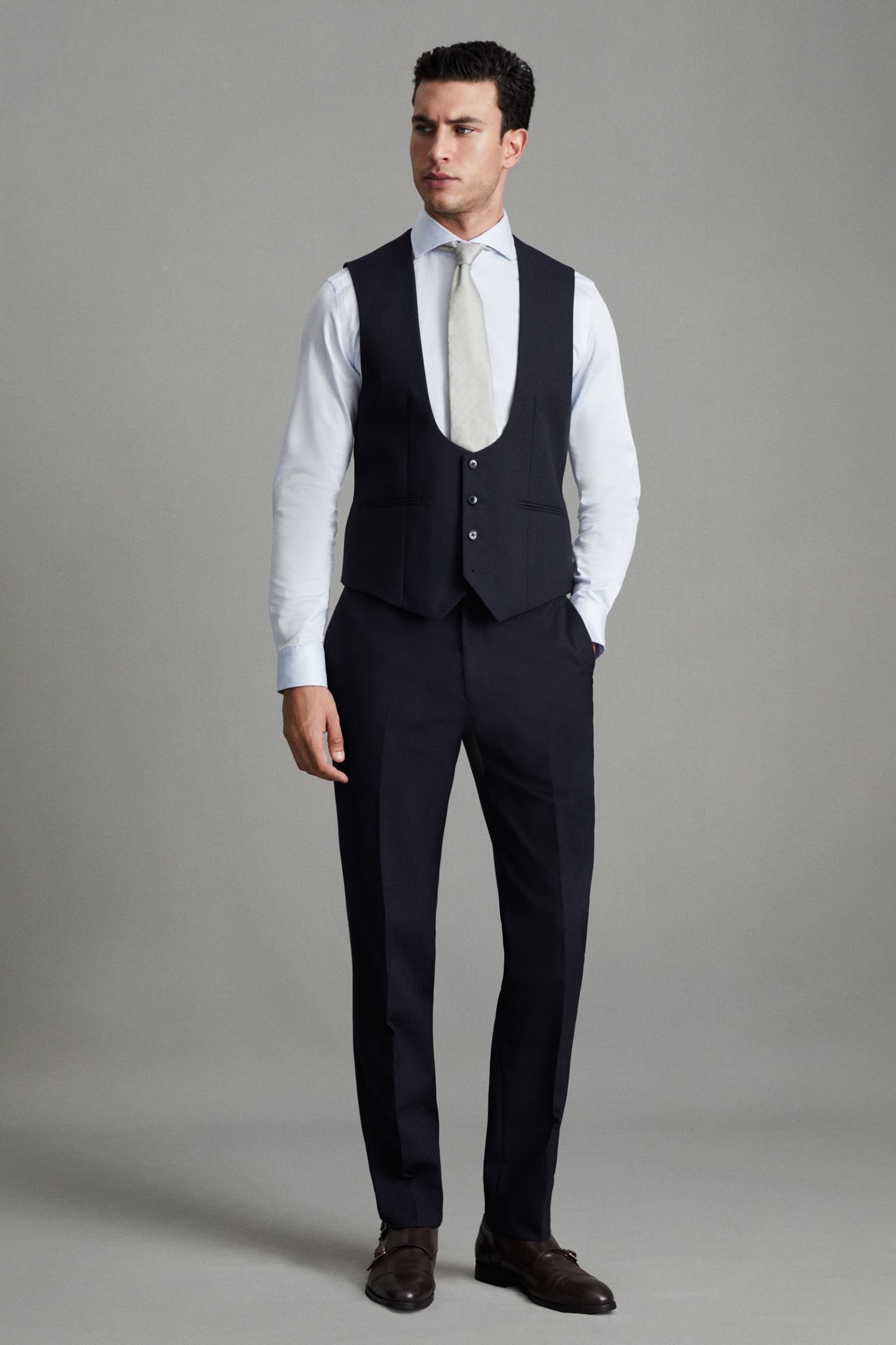 Buy Reiss Navy Bold Horse Shoe Slim Fit Wool Waistcoat from the Next UK online shop