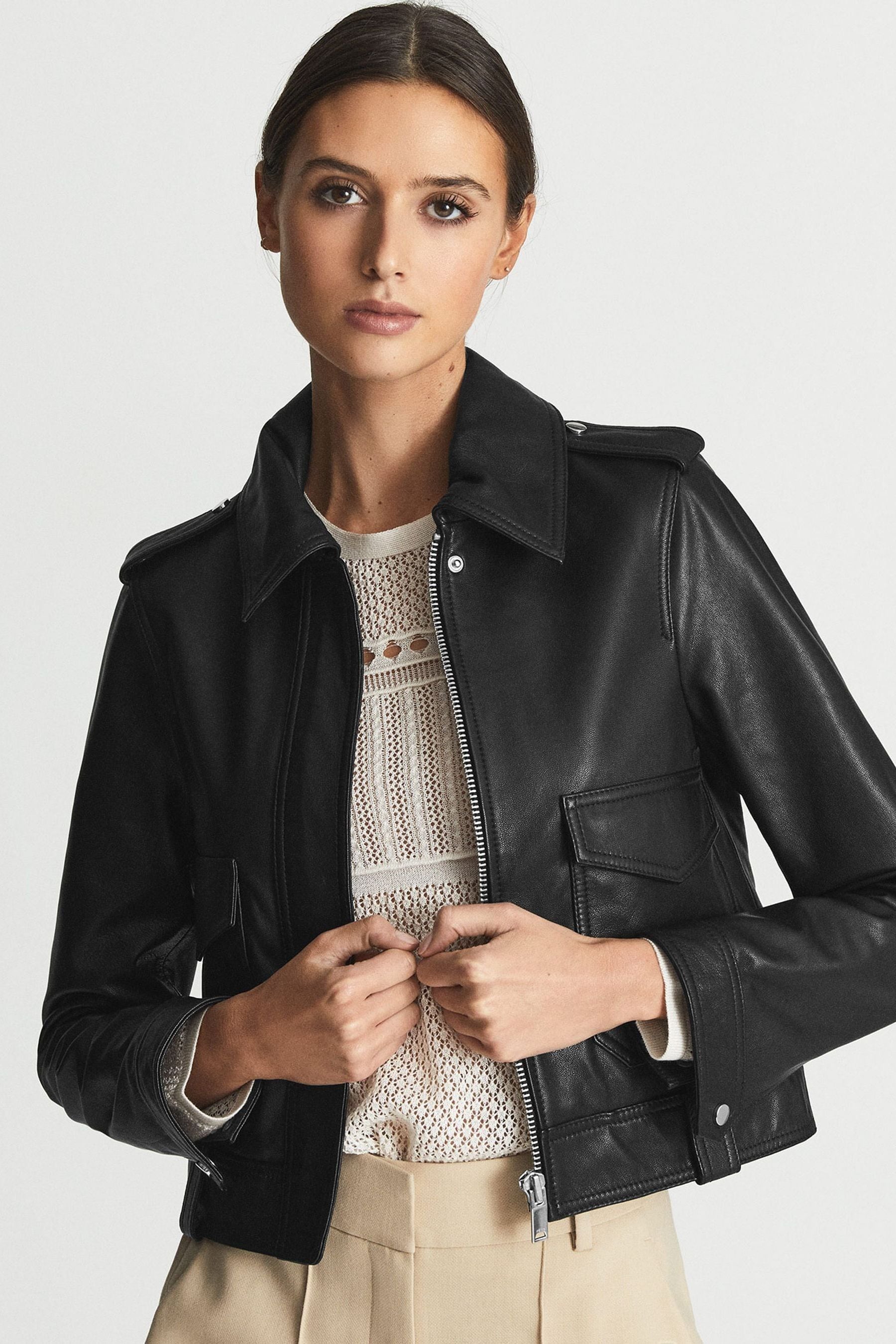 Leather trucker jacket store