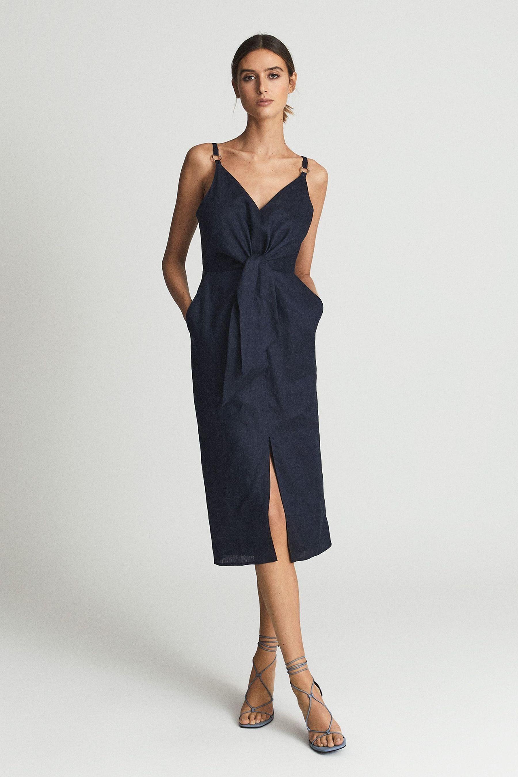 Navy linen midi dress store