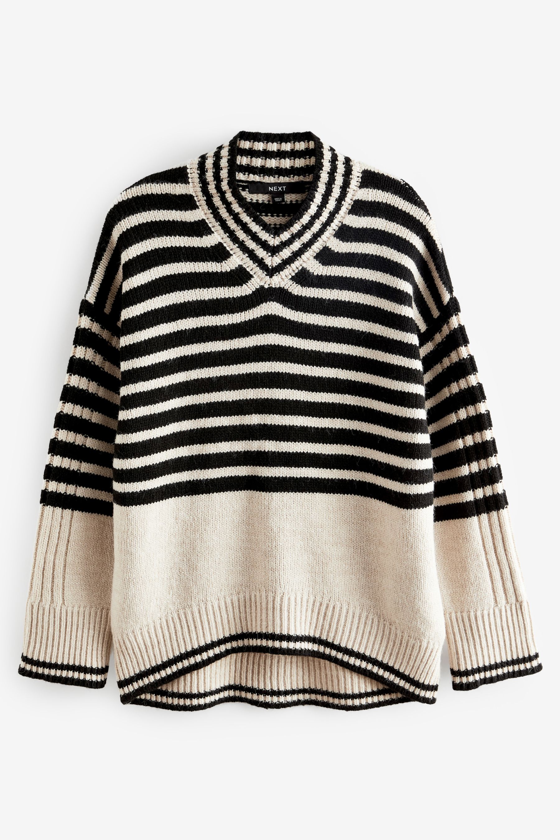 Buy Ecru Cream and Black Stripe High V Neck Jumper from Next Luxembourg
