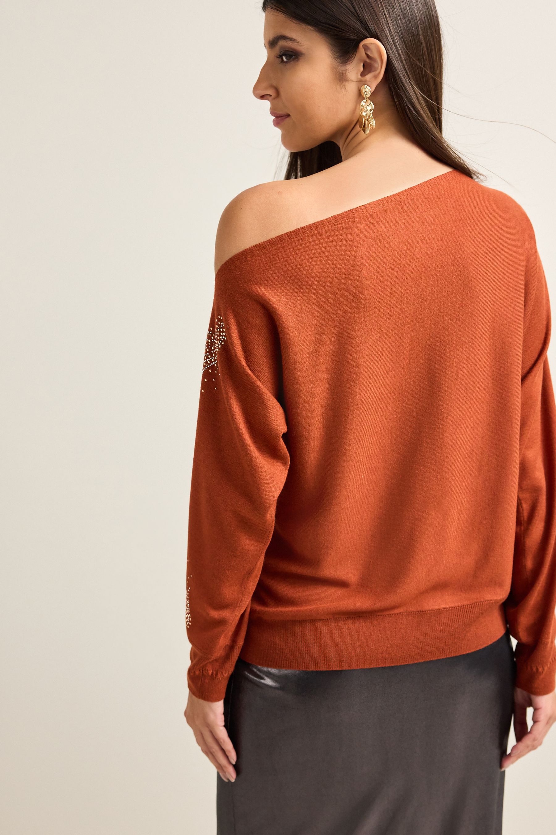 Buy Rust Brown Embellished Off The Shoulder Jumper from Next Poland