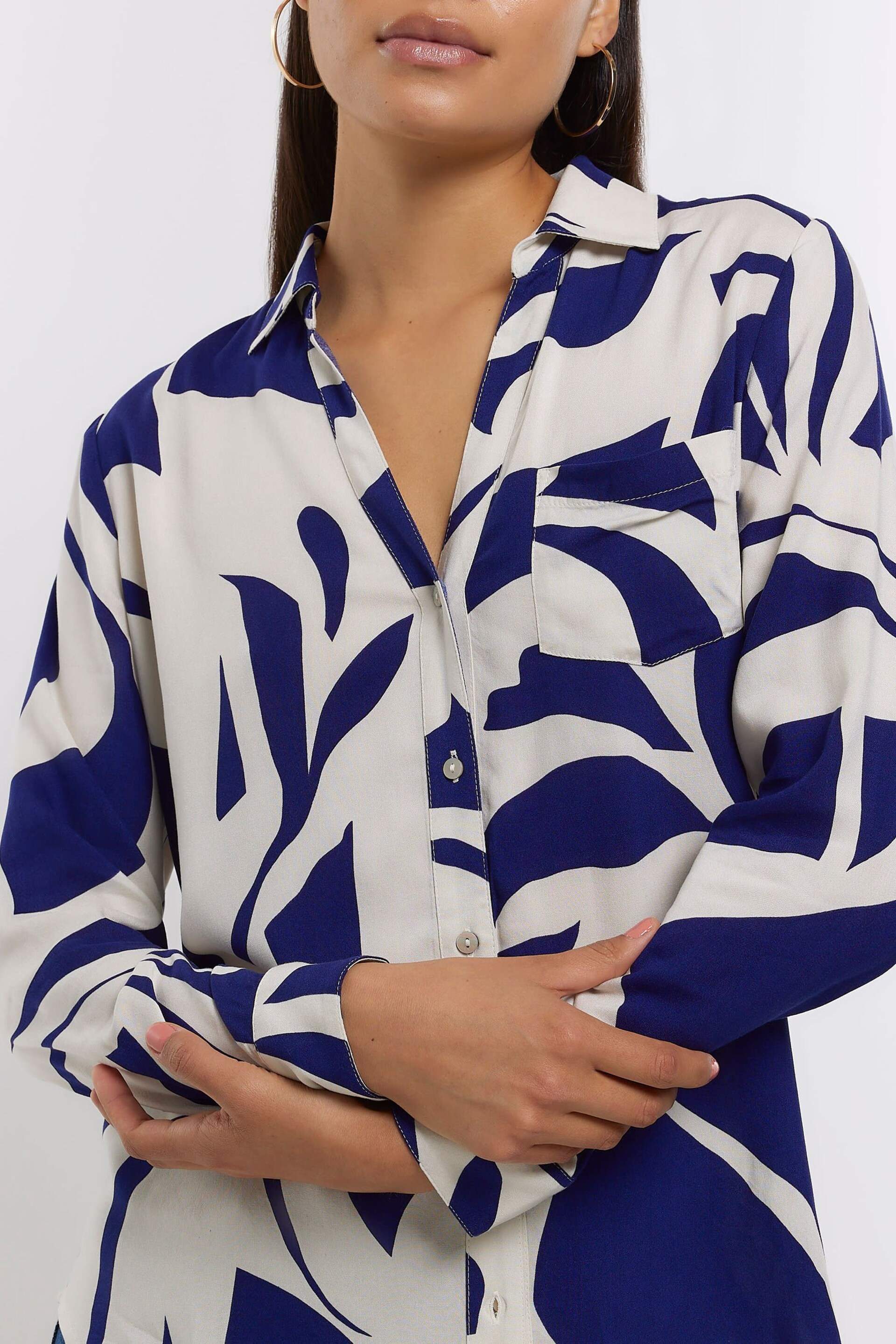 River Island Navy Blue Abstract Printed Shirt - Image 3 of 4