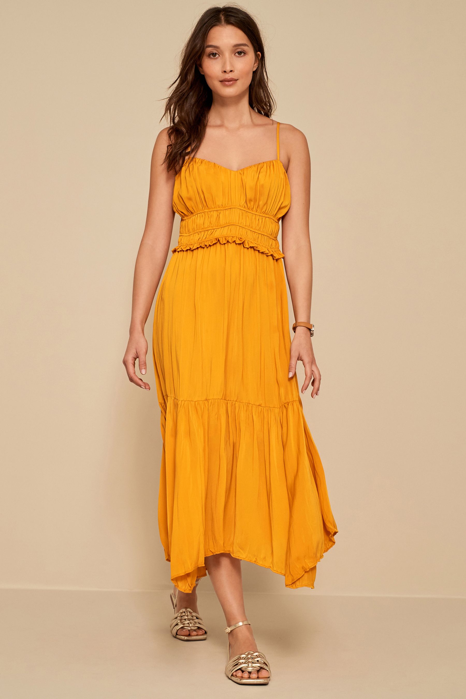 Buy Yellow Strappy Crinkle Satin Midi Dress from Next Luxembourg