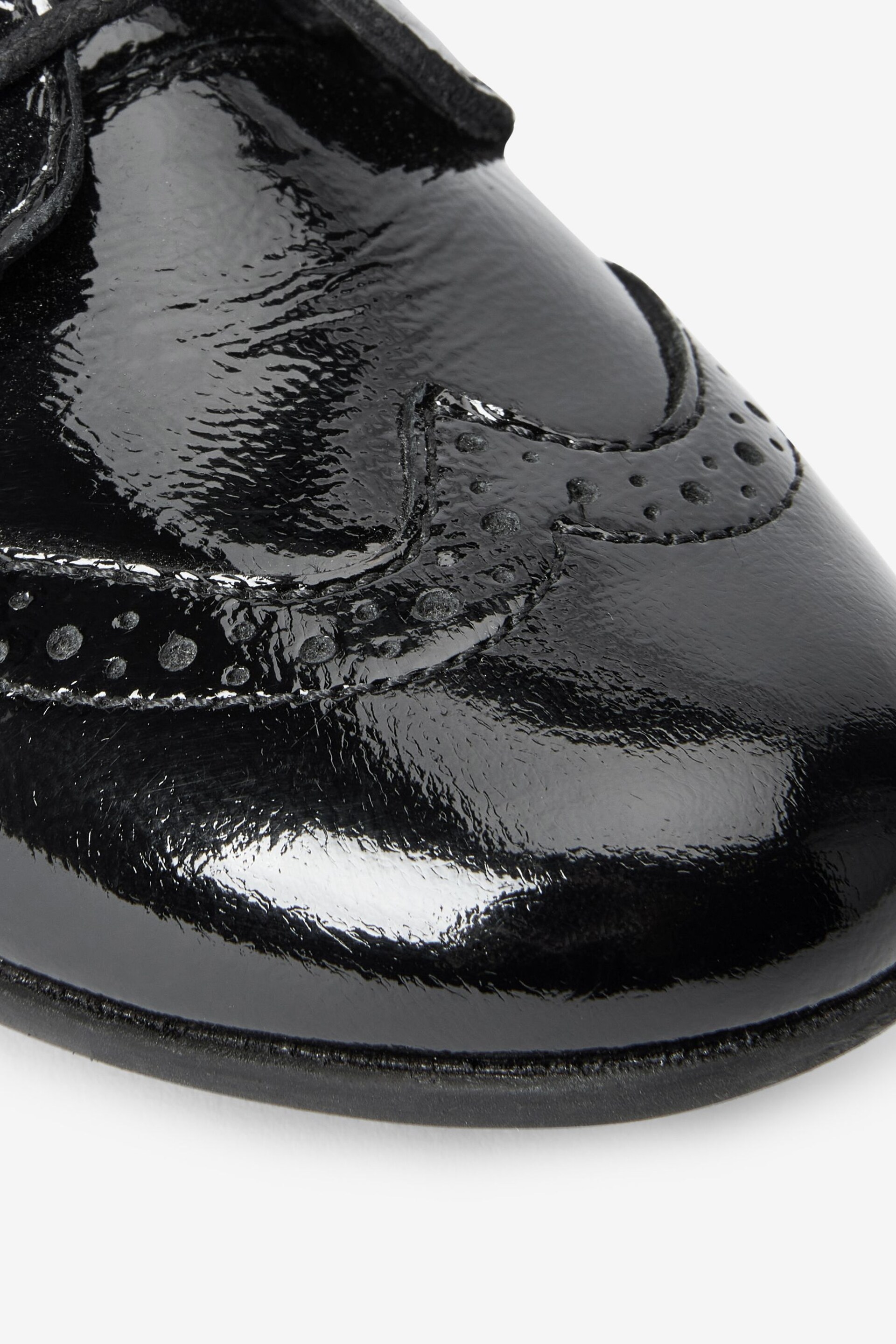 Black Patent Wide Fit (G) School Leather Lace-Up Brogues - Image 10 of 10