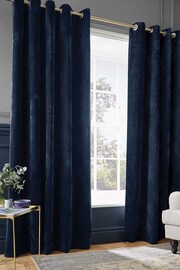 Hyperion Deep Navy Blue Selene Luxury Chenille Weighted Thermal Lined Eyelet Curtains - Image 1 of 4