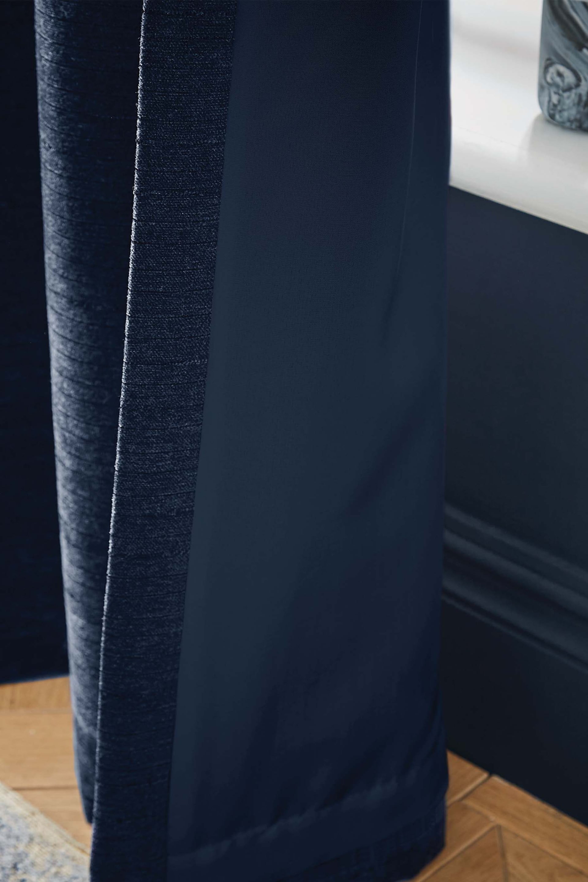 Hyperion Deep Navy Blue Selene Luxury Chenille Weighted Thermal Lined Eyelet Curtains - Image 2 of 4