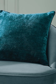 Hyperion Rich Teal Blue Selene Luxury Chenille Piped Cushion - Image 1 of 4