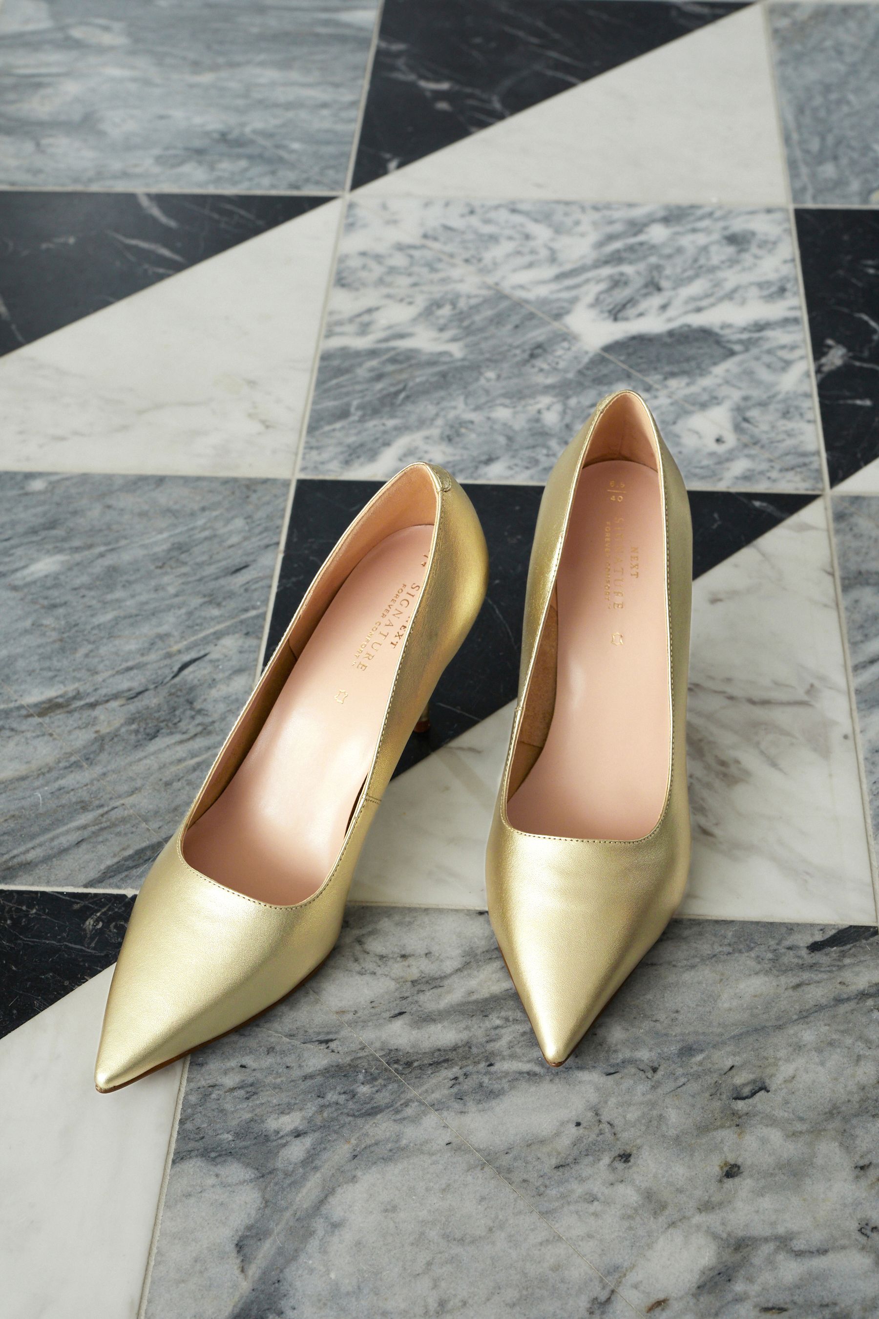 Metallic gold court shoes shop