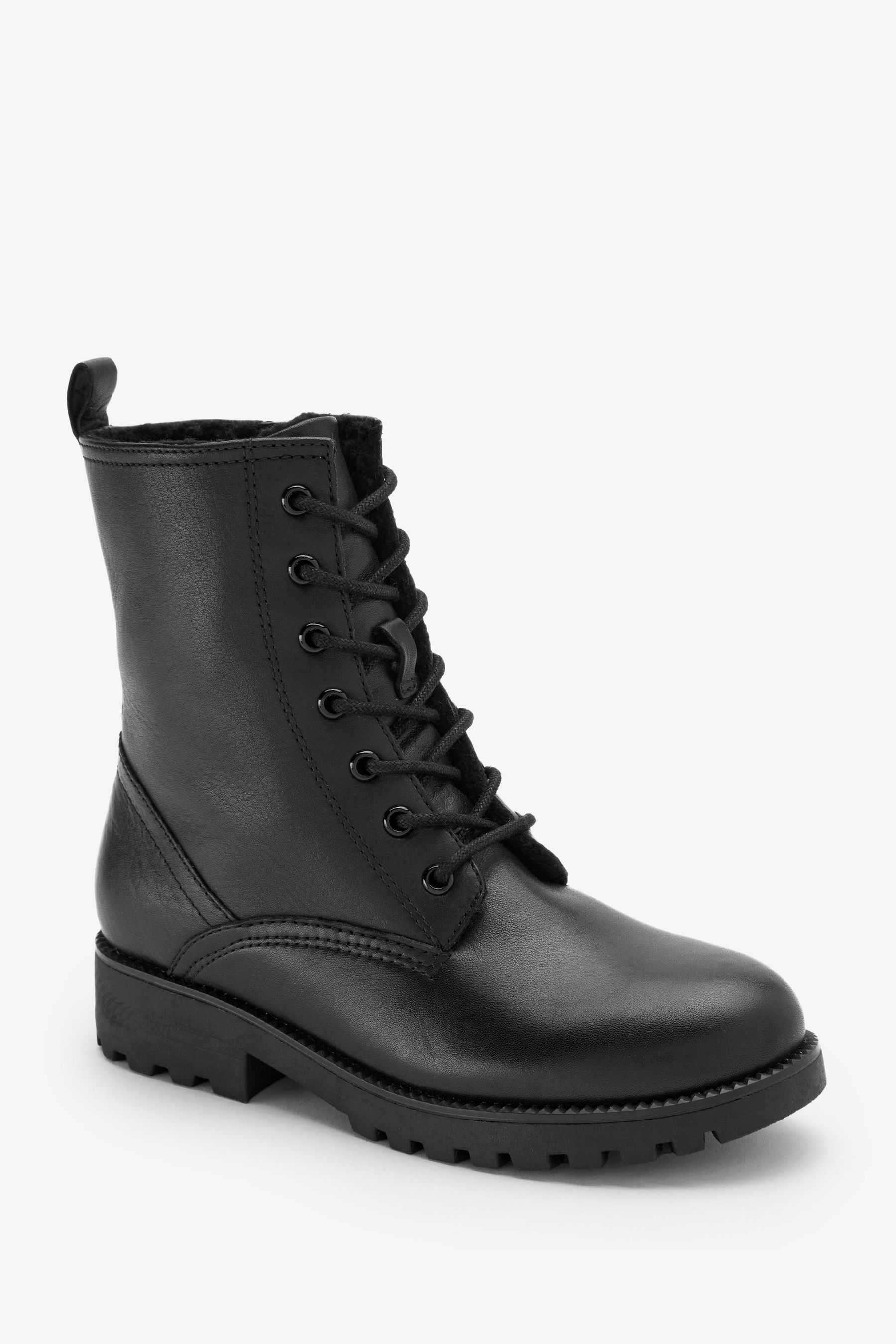 Buy Black Leather Wide Fit G Warm Lined Lace Up Boots from Next Canada