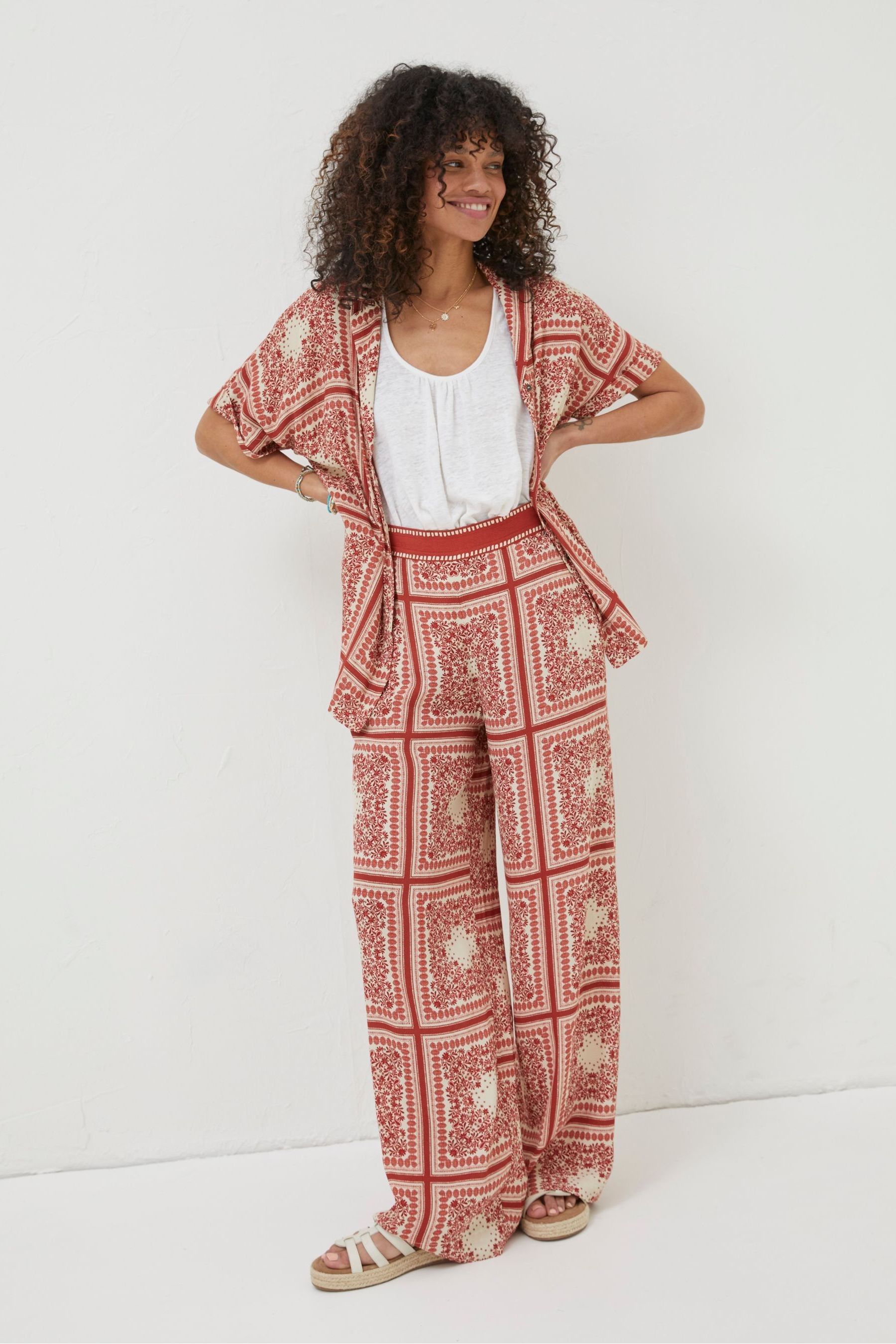 Buy FatFace Natural Scarf Print Palazzo Trousers from Next Luxembourg