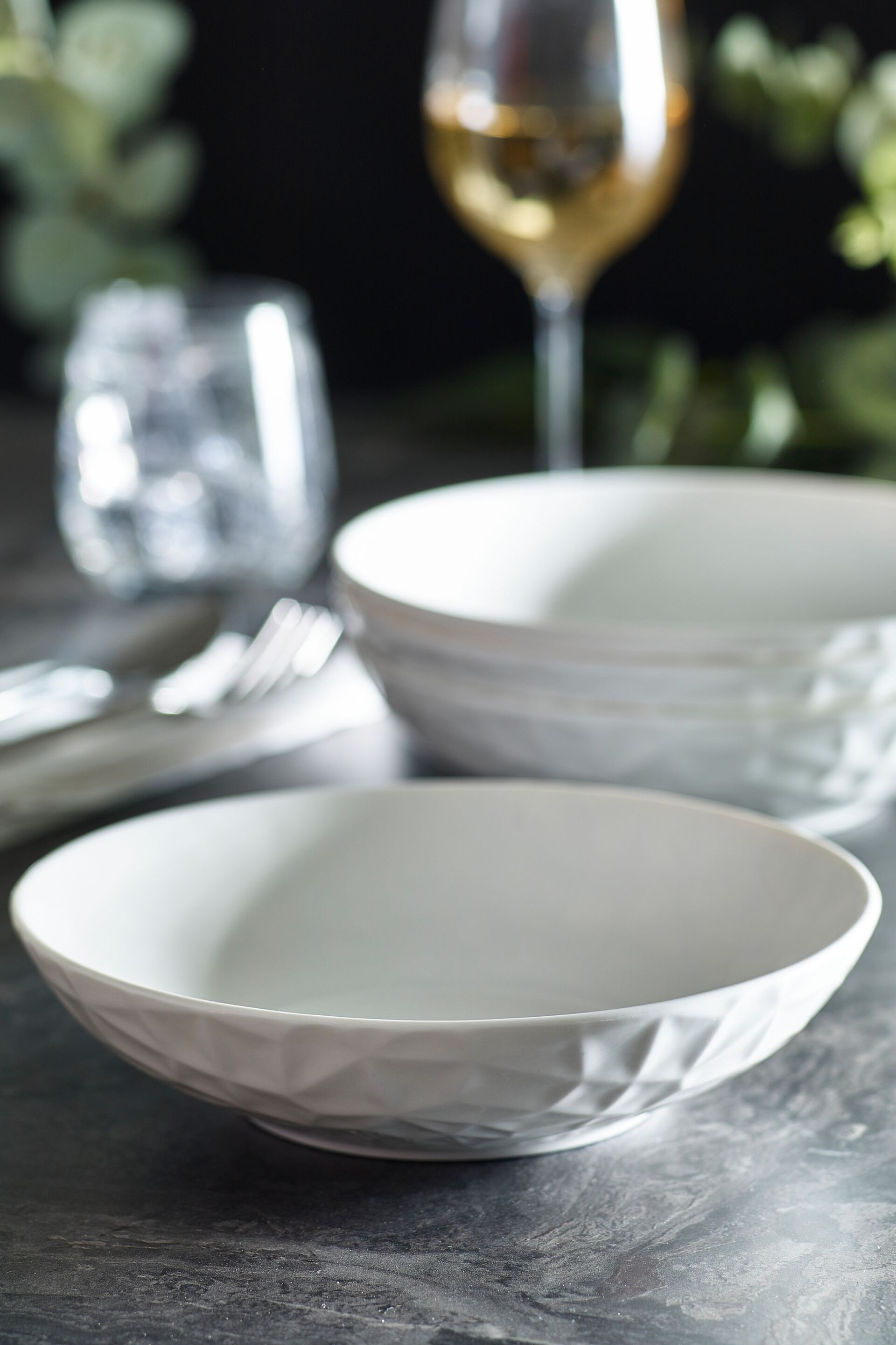 White Mode Embossed Set of 4 Pasta Bowls - Image 1 of 3