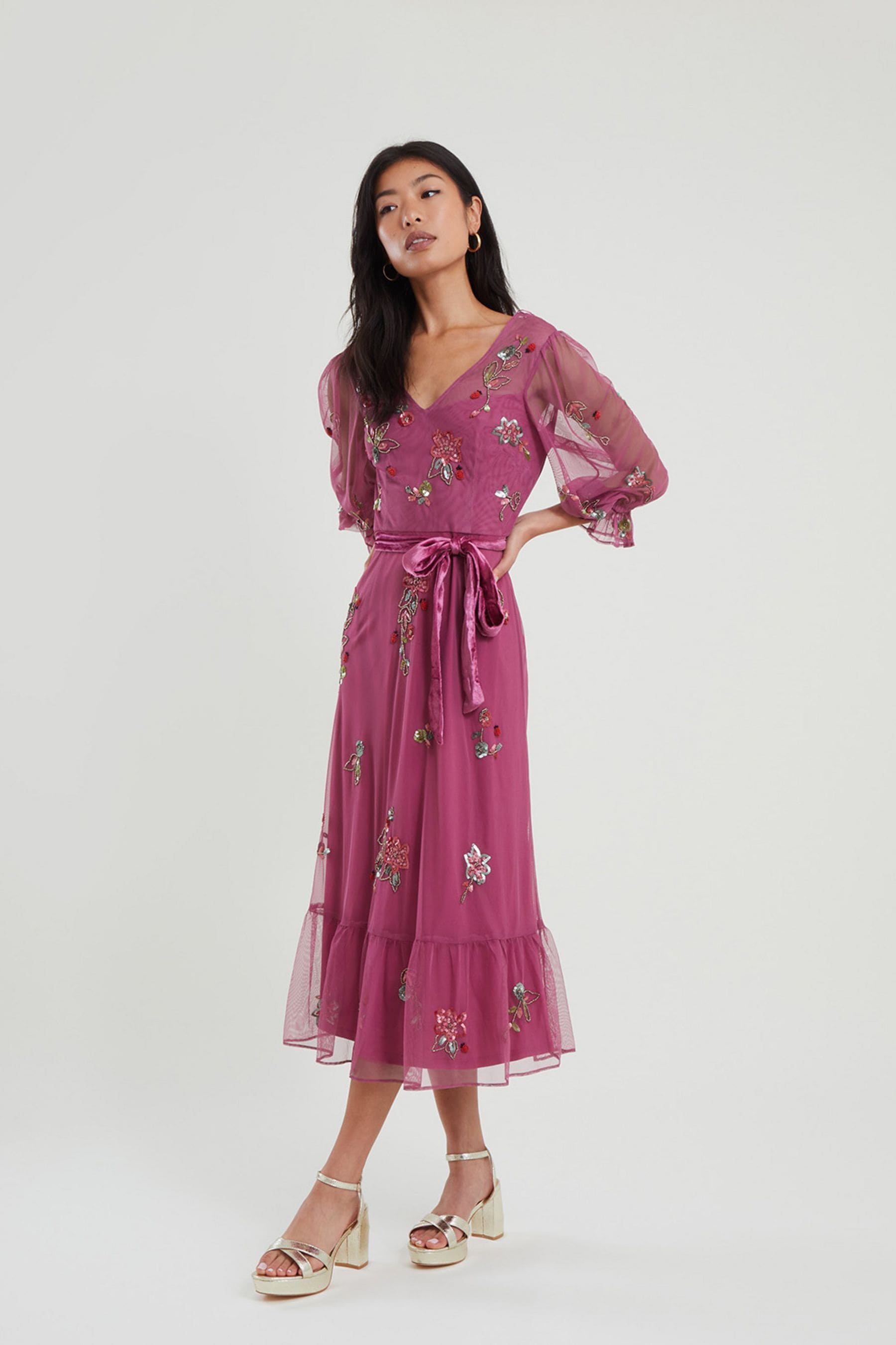 Buy Monsoon Pink Sabrina Embellished Midi Dress from Next Ireland