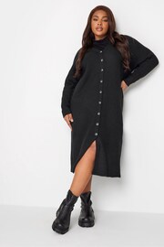 Yours Curve Black Button Through Ribbed Dress - Image 2 of 5