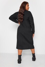 Yours Curve Black Button Through Ribbed Dress - Image 3 of 5