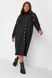 Yours Curve Black Button Through Ribbed Dress - Image 4 of 5