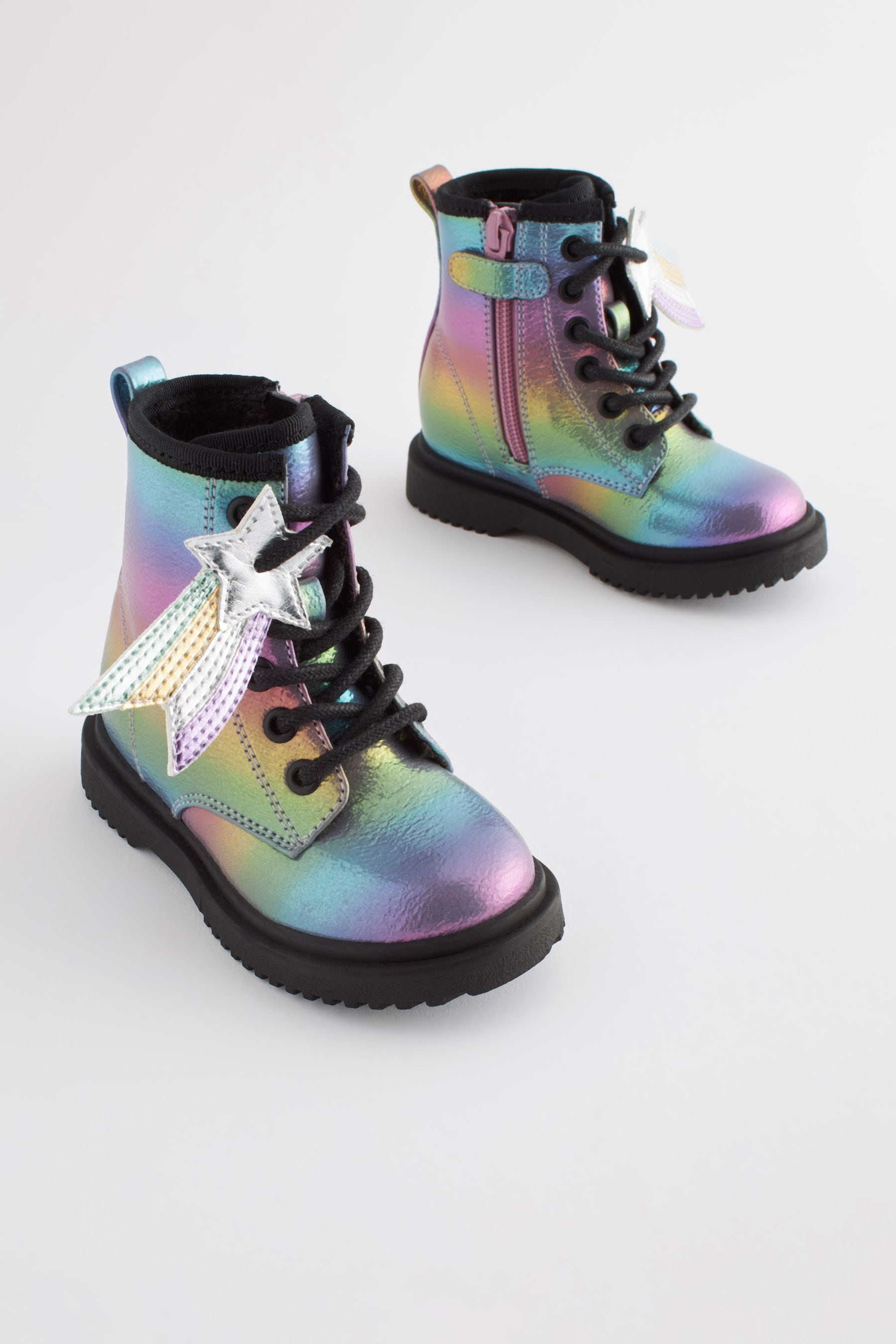 Buy Rainbow Wide Fit G Warm Lined Lace Up Boots from Next Luxembourg