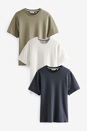 Navy Blue/Stone/Ecru Cream Textured T-Shirts 3 Pack - Image 1 of 9