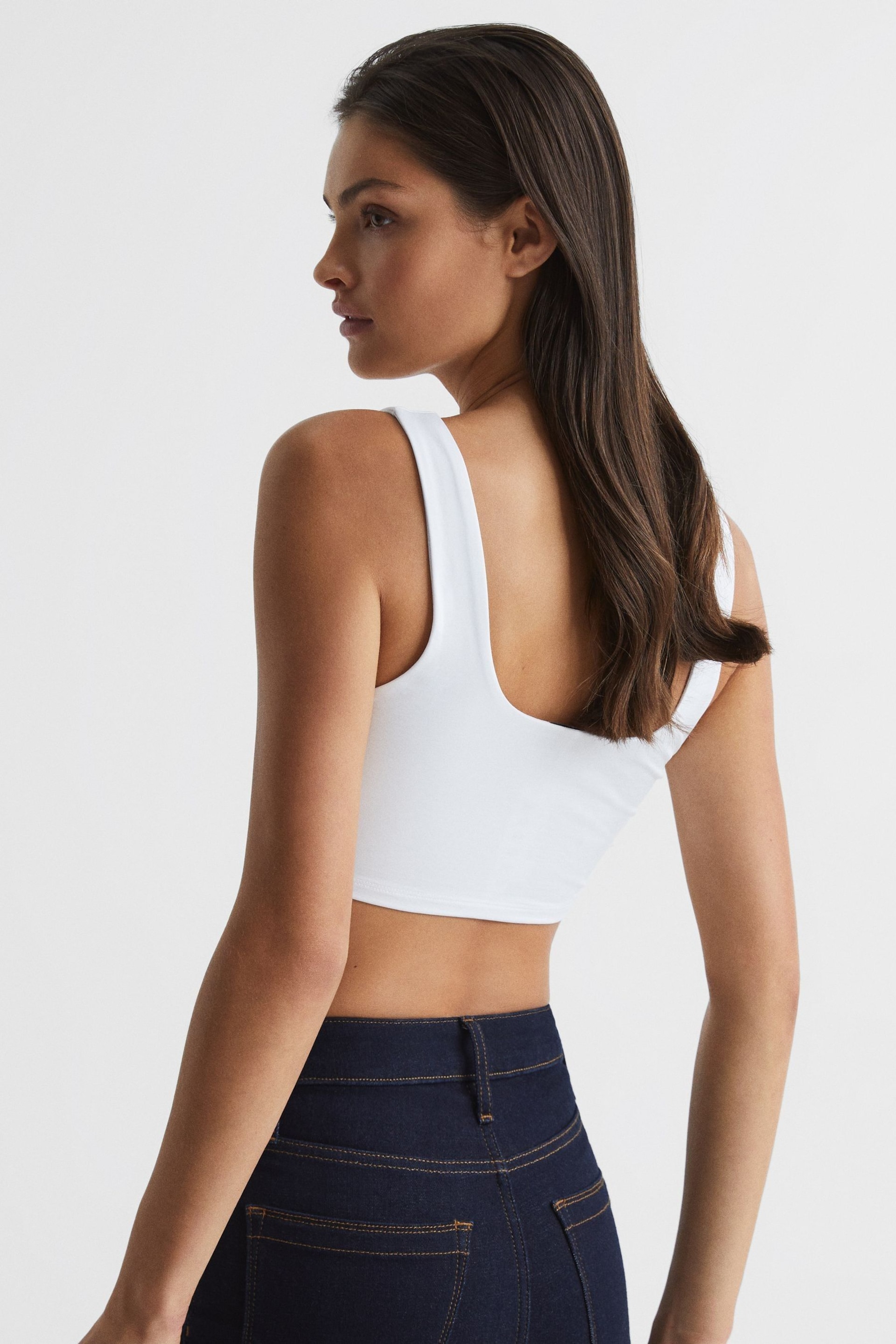 Reiss White Fae Square Neck Crop Top - Image 5 of 7